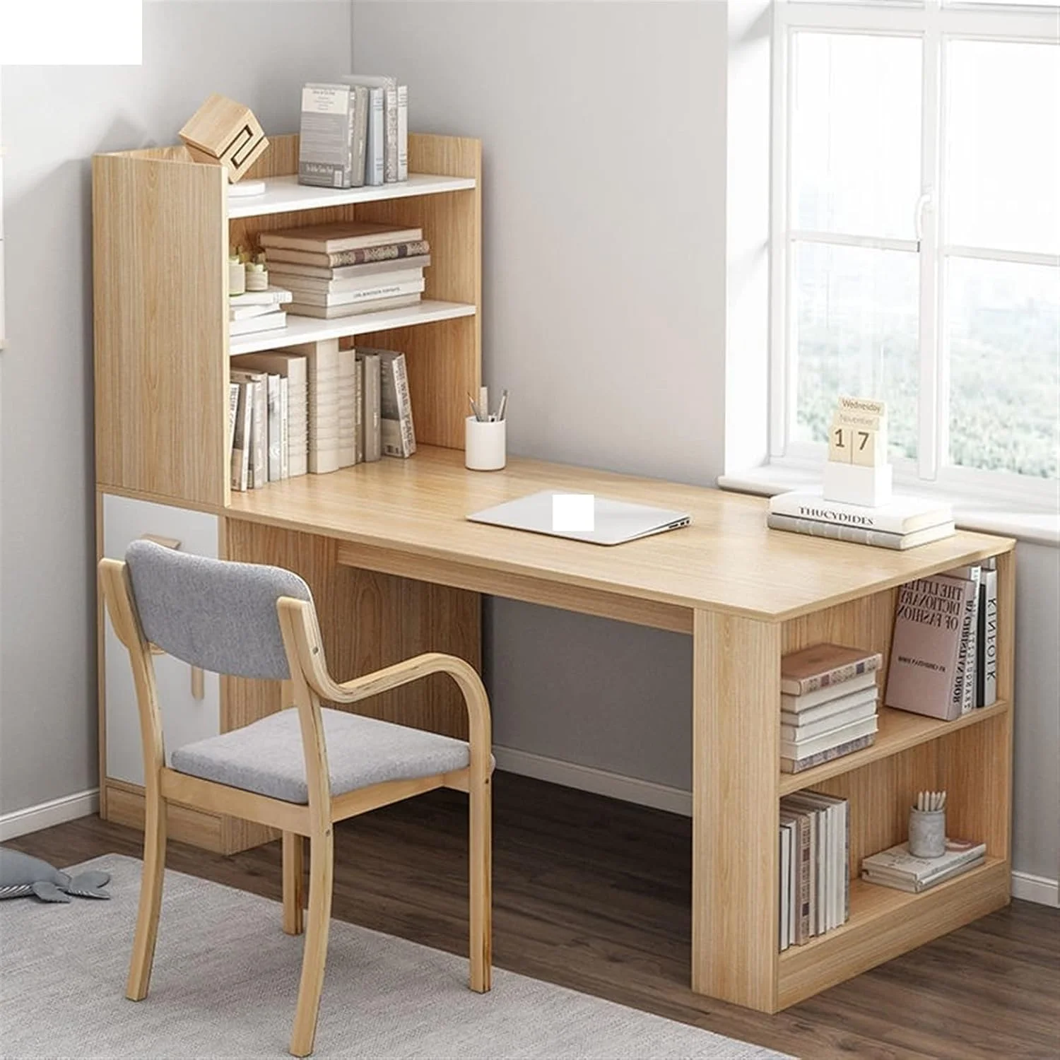 میز کار ZKSKOX، قفسه کتاب گوشه ای، ترکیبی میز، یکپارچه، مناسب یادگیری دانش آموزان، اتاق خواب، منزل، کامپیوتر