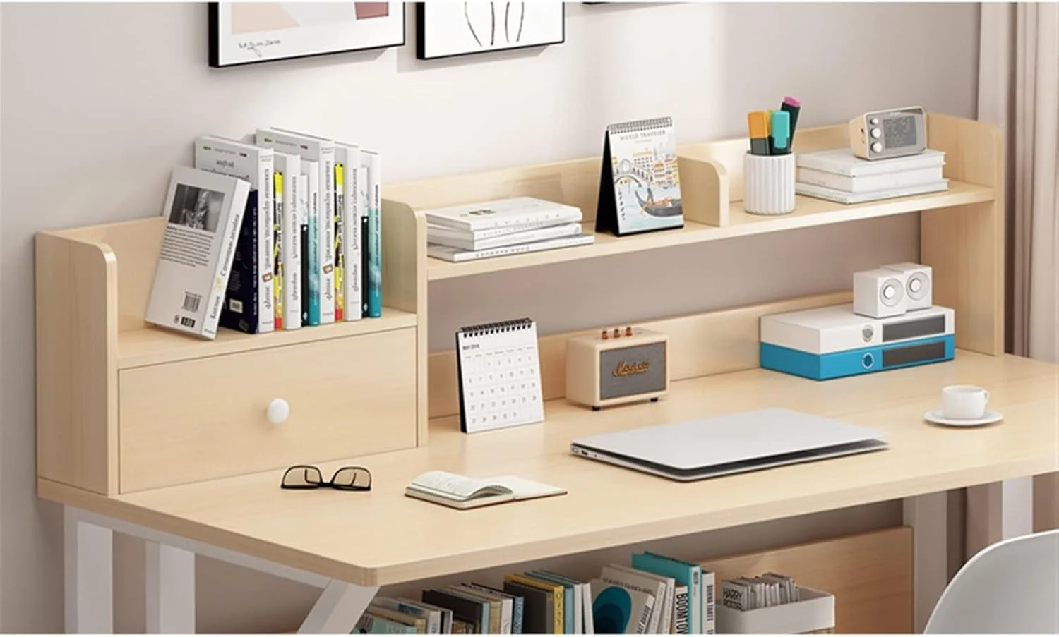 میز کار ZKSKOX، میز کامپیوتر، قفسه کتاب یکپارچه، ترکیب صندلی اداری، اتاق خواب دانشجویی، مطالعه