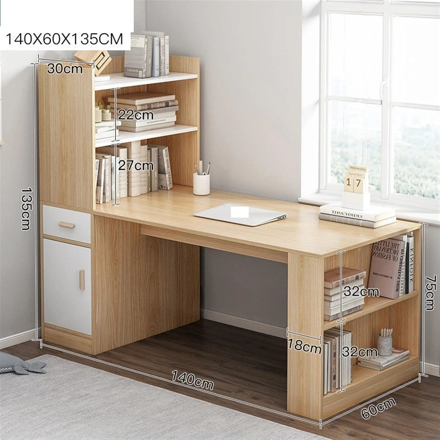 میز کار ZKSKOX، قفسه کتاب گوشه ای، ترکیبی میز، یکپارچه، مناسب یادگیری دانش آموزان، اتاق خواب، منزل، کامپیوتر