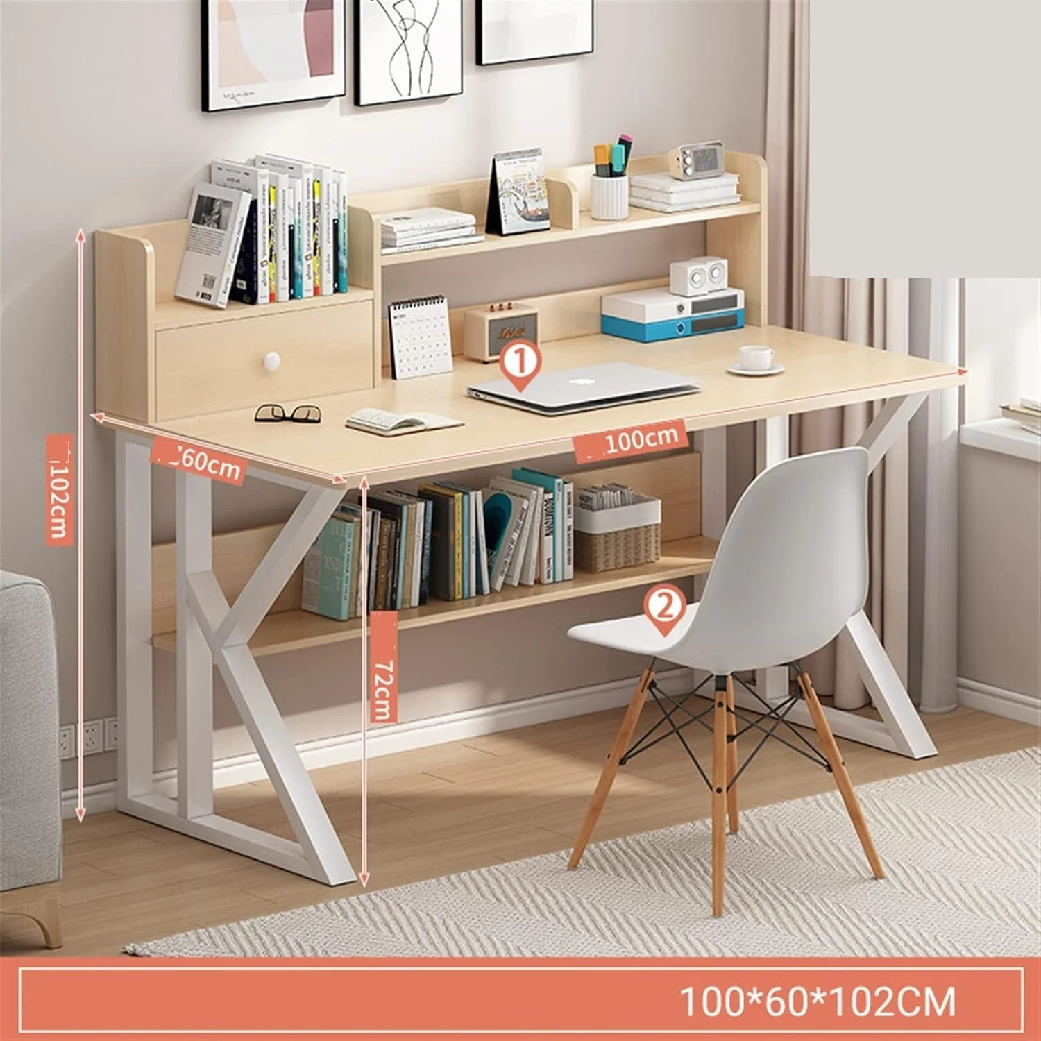 میز کار ZKSKOX، میز کامپیوتر، قفسه کتاب یکپارچه، ترکیب صندلی اداری، اتاق خواب دانشجویی، مطالعه