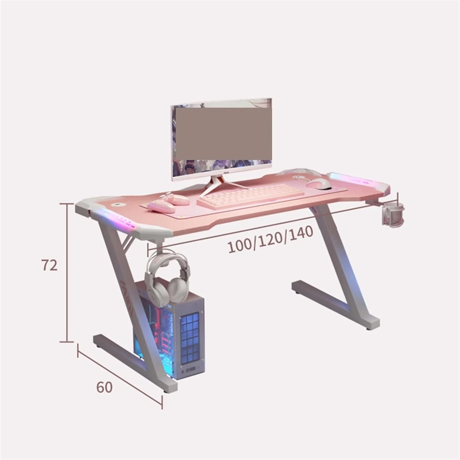 میز کار صورتی برقی، میز کامپیوتر رومیزی مناسب بازی و کار خانوادگی به همراه صندلی