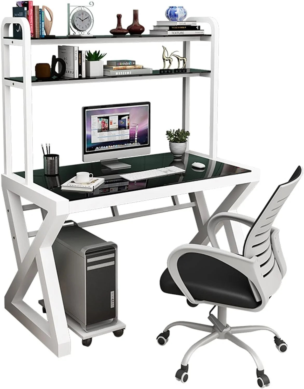 میز کامپیوتر رومیزی، میز کار، مناسب منزل، اتاق دانشجو، همراه با قفسه کتاب و فضای مطالعه