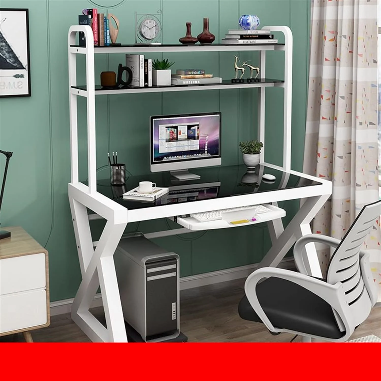 میز کامپیوتر رومیزی، میز کار، مناسب منزل، اتاق دانشجو، همراه با قفسه کتاب و فضای مطالعه