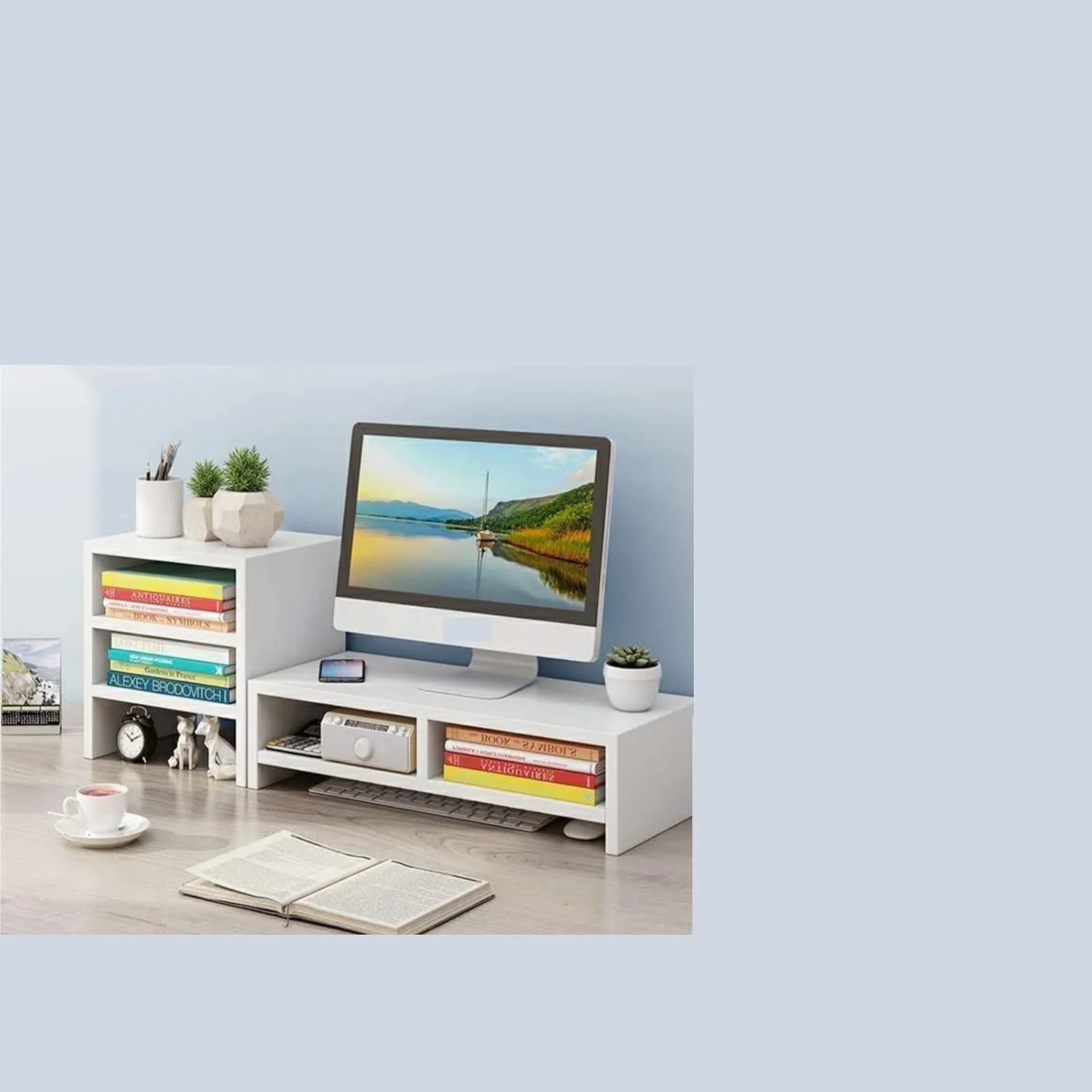 میز کار ZKSKOX پایه نگهدارنده مانیتور کامپیوتر رومیزی قفسه دار مناسب لپ تاپ اداری