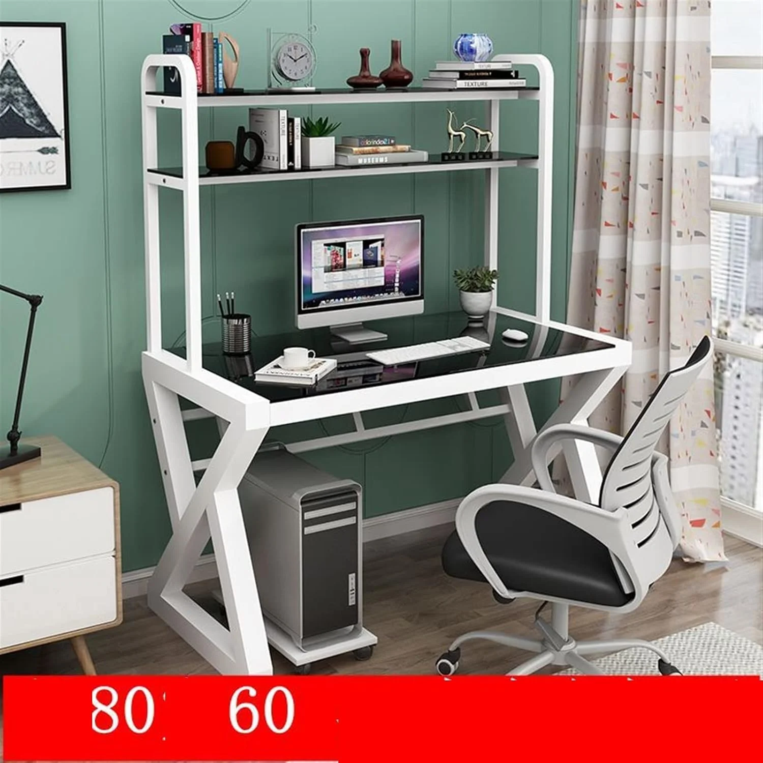 میز کامپیوتر رومیزی، میز کار، مناسب منزل، اتاق دانشجو، همراه با قفسه کتاب و فضای مطالعه