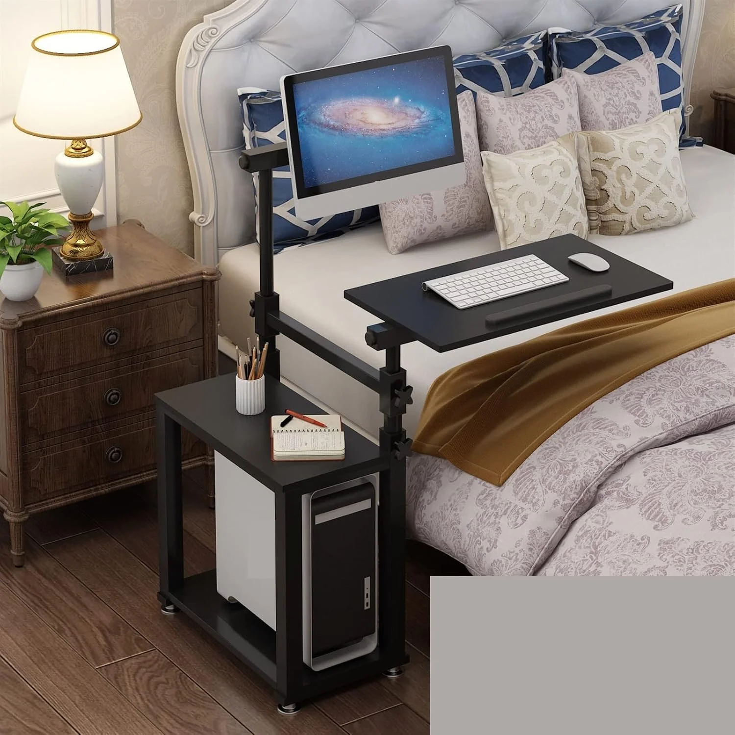 میز کار متحرک با قابلیت تنظیم ارتفاع و چرخش، مناسب کنار تخت، میز کامپیوتر، میز کار تنبل، ابزار ماشین رومیزی، قفسه آویز اداری