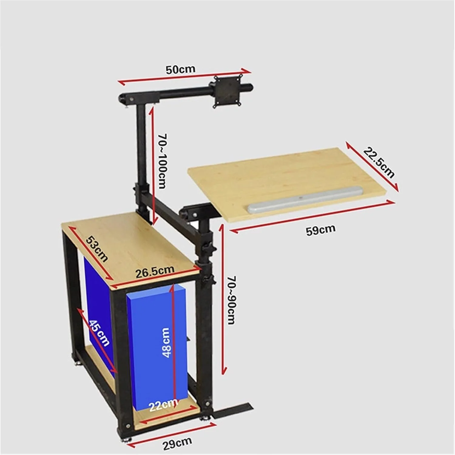 میز کار متحرک با قابلیت تنظیم ارتفاع و چرخش، مناسب کنار تخت، میز کامپیوتر، میز کار تنبل، ابزار ماشین رومیزی، قفسه آویز اداری