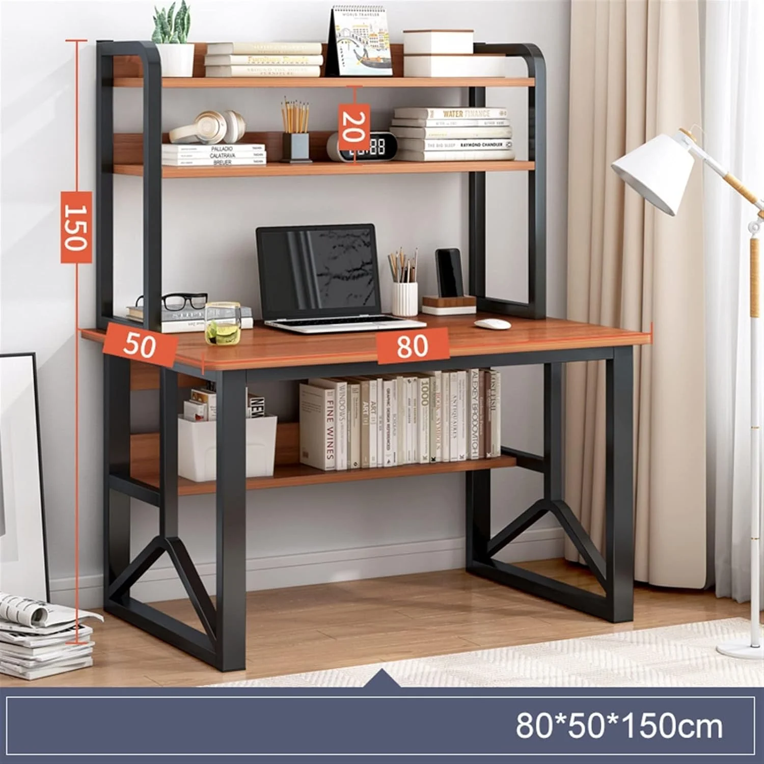 میز کار، میز کامپیوتر، میز تحریر خانگی، مناسب برای مطالعه دانش آموزان دبیرستانی، دارای قفسه کتاب یکپارچه و طراحی ساده