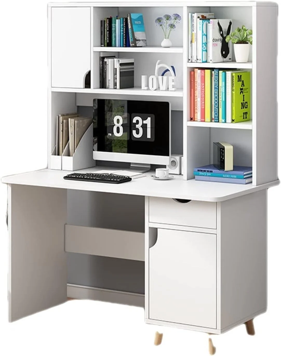 میز کامپیوتر ZKSKOX، میز کار، قفسه کتاب، یکپارچه، اتاق مطالعه منزل، اتاق دخترانه، نوشتن دانش آموز میز کامپیوتر ZKSKOX، میز کار، قفسه کتاب، یکپارچه، اتاق مطالعه منزل، اتاق دخترانه، نوشتن دانش آموز