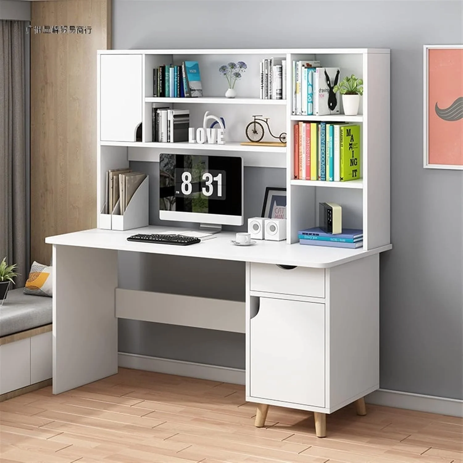 میز کامپیوتر ZKSKOX، میز کار، قفسه کتاب، یکپارچه، اتاق مطالعه منزل، اتاق دخترانه، نوشتن دانش آموز میز کامپیوتر ZKSKOX، میز کار، قفسه کتاب، یکپارچه، اتاق مطالعه منزل، اتاق دخترانه، نوشتن دانش آموز