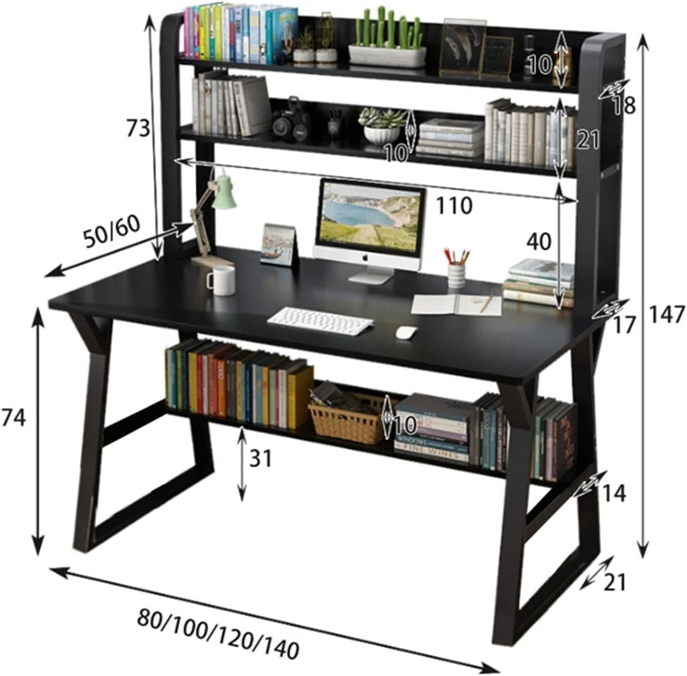 میز کار ZKSKOX، ترکیبی از میز کامپیوتر و قفسه کتاب، مناسب برای نوشتن و مطالعه دانشجویی
