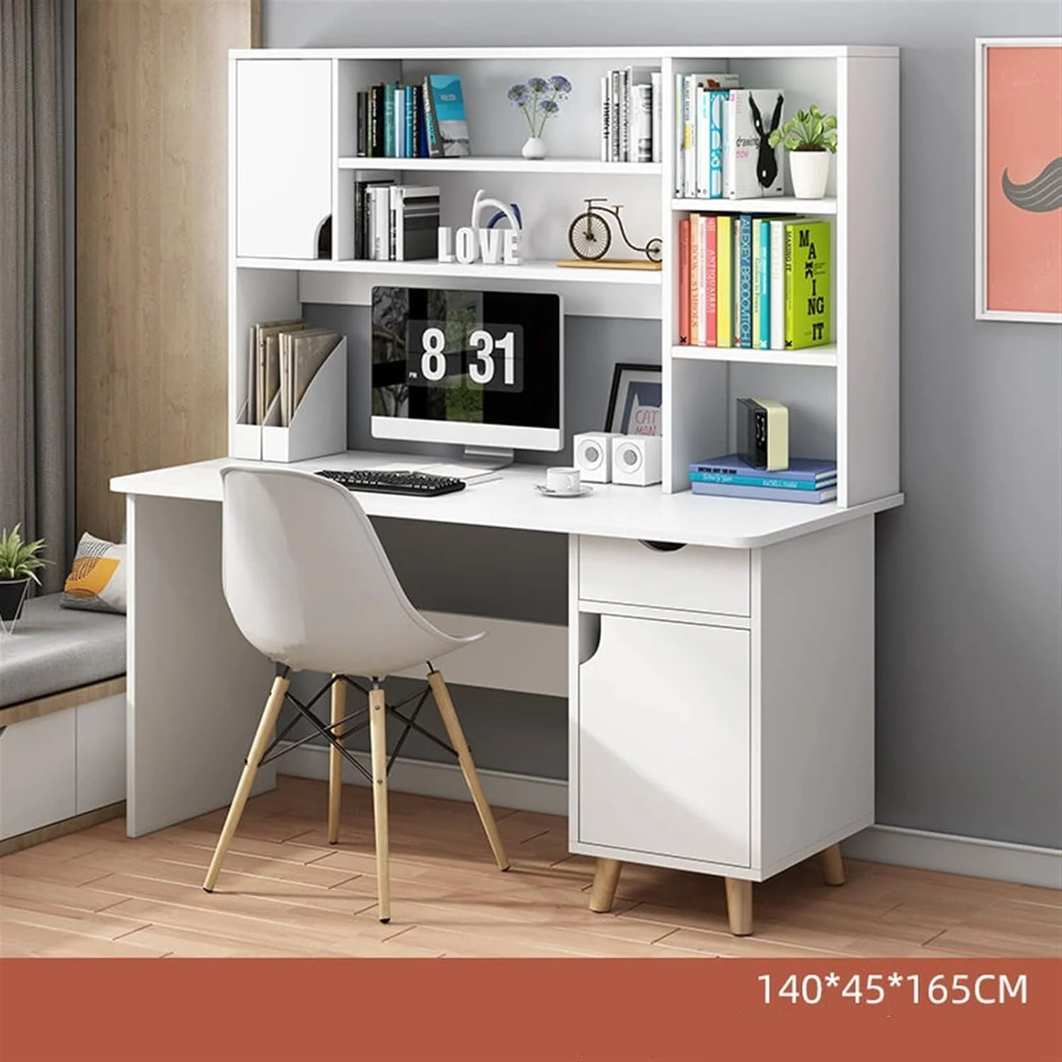 میز کامپیوتر ZKSKOX، میز کار، قفسه کتاب، یکپارچه، اتاق مطالعه منزل، اتاق دخترانه، نوشتن دانش آموز میز کامپیوتر ZKSKOX، میز کار، قفسه کتاب، یکپارچه، اتاق مطالعه منزل، اتاق دخترانه، نوشتن دانش آموز