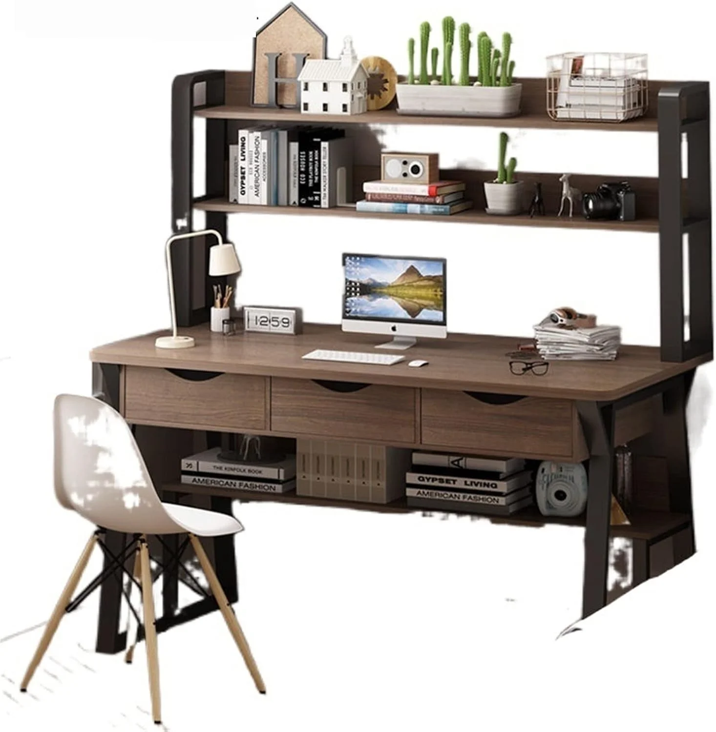 میز کار ZKSKOX، ترکیبی از میز کامپیوتر و قفسه کتاب، مناسب اتاق خواب، مطالعه و دفتر کار میز کار ZKSKOX، ترکیبی از میز کامپیوتر و قفسه کتاب، مناسب اتاق خواب، مطالعه و دفتر کار