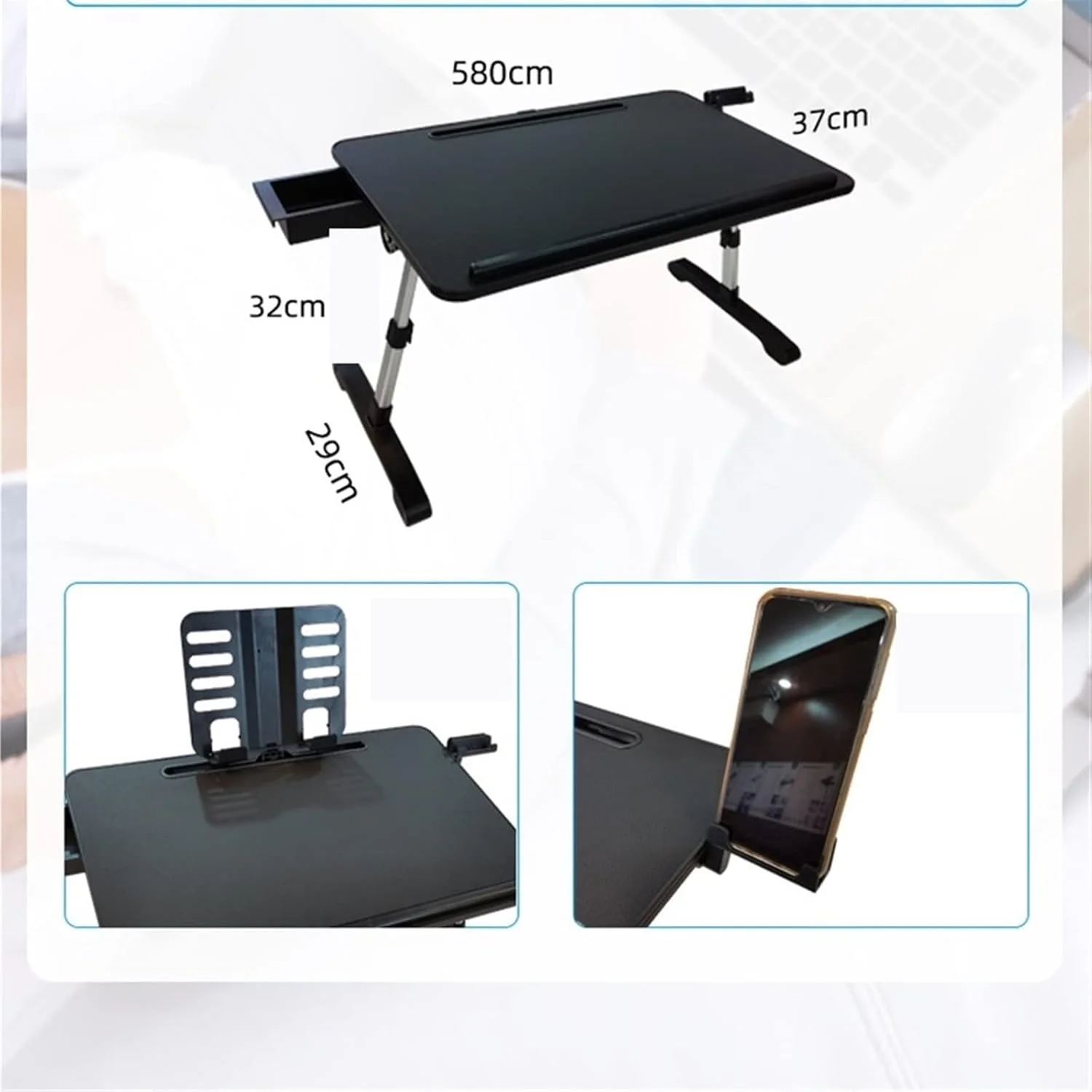 میز کار ZKSKOX، میز لپ تاپ مشکی، میز کامپیوتر تاشو قابل حمل