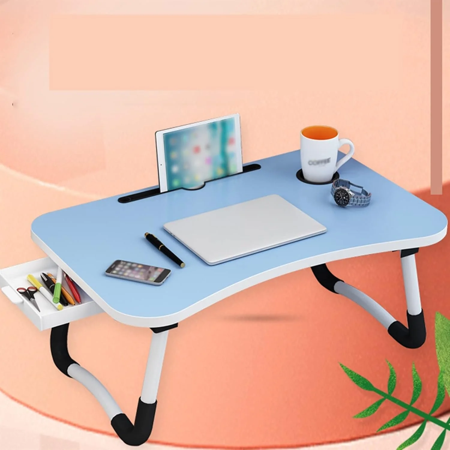 میز کار تاشو، میز لپ تاپ قابل حمل، میز تحریر تاشو خانگی با جای لیوان و قفل