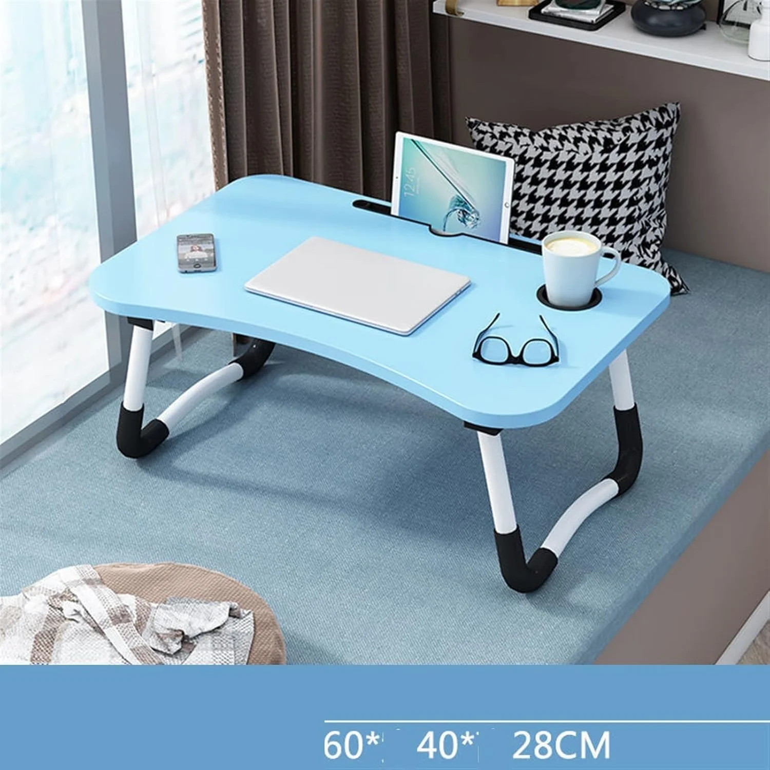 میز کار تاشو، میز لپ تاپ قابل حمل، میز تحریر تاشو خانگی با جای لیوان و قفل