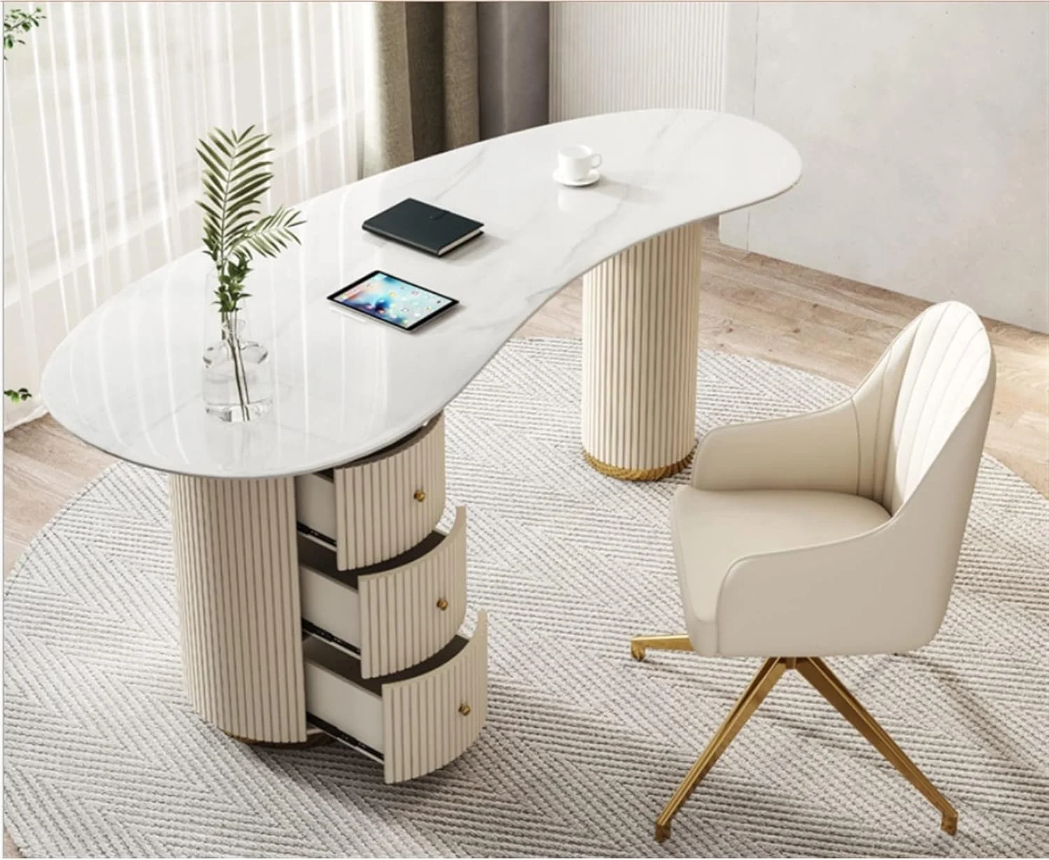 میز کار لوکس و مدرن، میز کامپیوتر یکپارچه، مناسب منزل و محل کار، چوب جامد