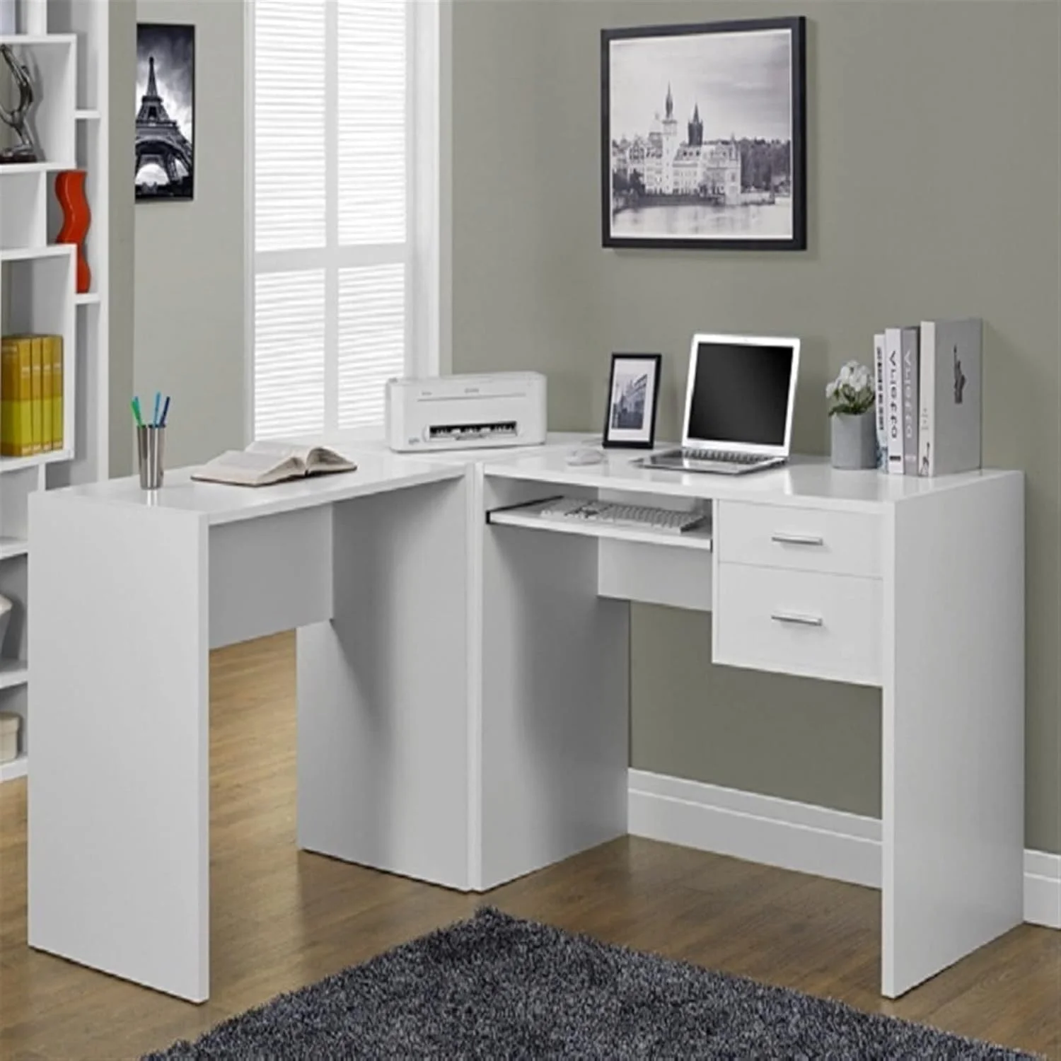 میز کامپیوتر چرخان با قفسه های ذخیره سازی، میز اداری گوشه ای با 2 کشو و فایل میز کامپیوتر چرخان با قفسه های ذخیره سازی، میز اداری گوشه ای با 2 کشو و فایل