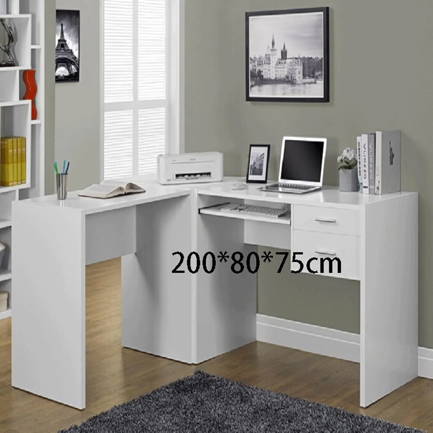 میز کامپیوتر چرخان با قفسه های ذخیره سازی، میز اداری گوشه ای با 2 کشو و فایل میز کامپیوتر چرخان با قفسه های ذخیره سازی، میز اداری گوشه ای با 2 کشو و فایل