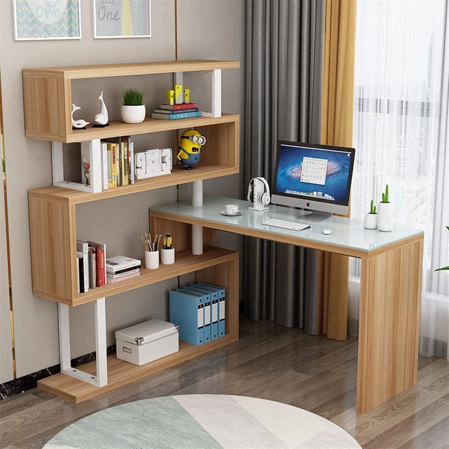 میز کامپیوتر ZKSKOX، میز تحریر، قفسه کتاب، ترکیبی، مدل L، چرخش گوشه ای مناسب منزل و دانشجو میز کامپیوتر ZKSKOX، میز تحریر، قفسه کتاب، ترکیبی، مدل L، چرخش گوشه ای مناسب منزل و دانشجو