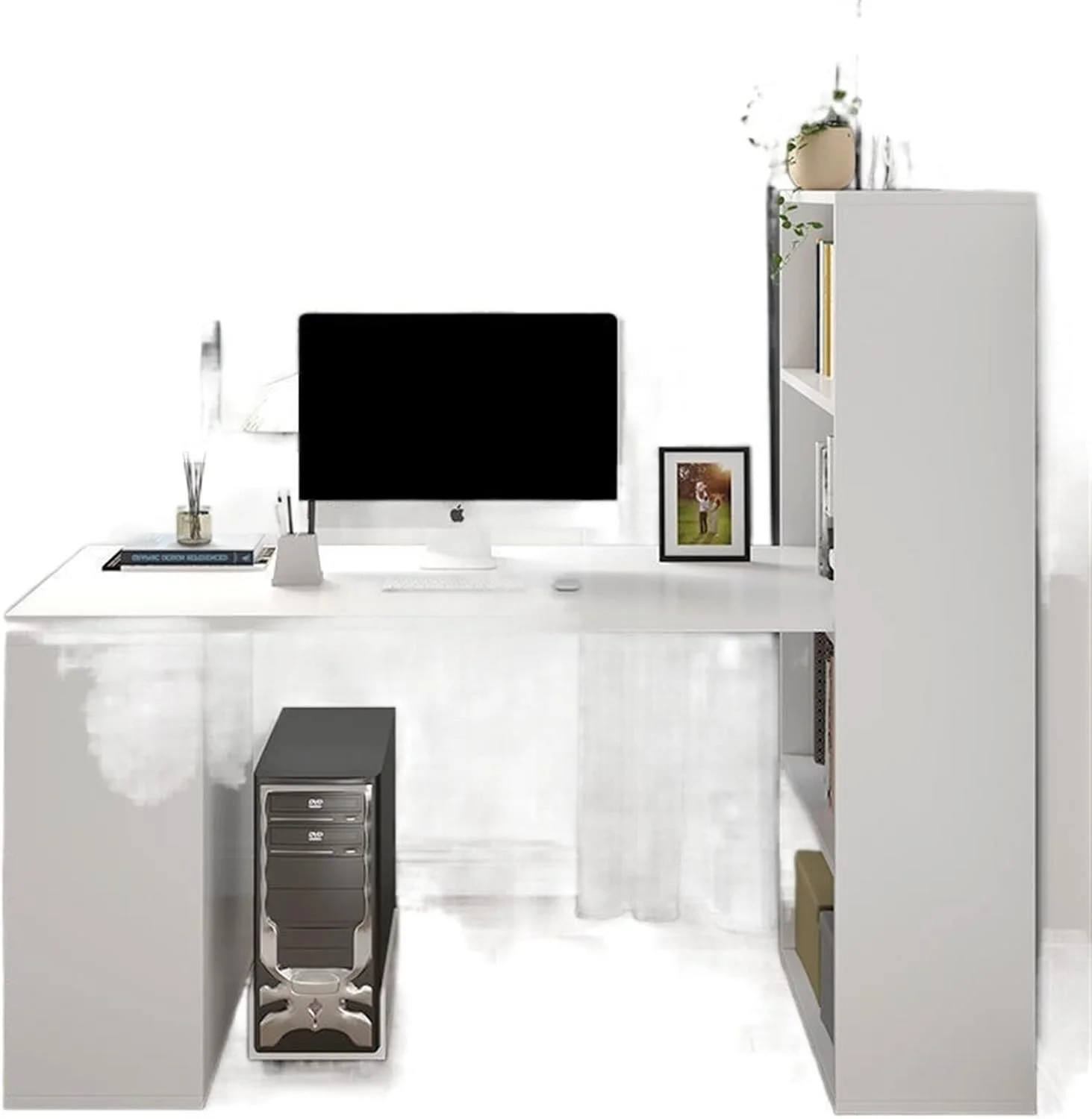 میز کامپیوتر ZKSKOX، ساده، قفسه کتاب، ترکیبی، مناسب اتاق خواب منزل، مناسب برای مطالعه دانش آموزان