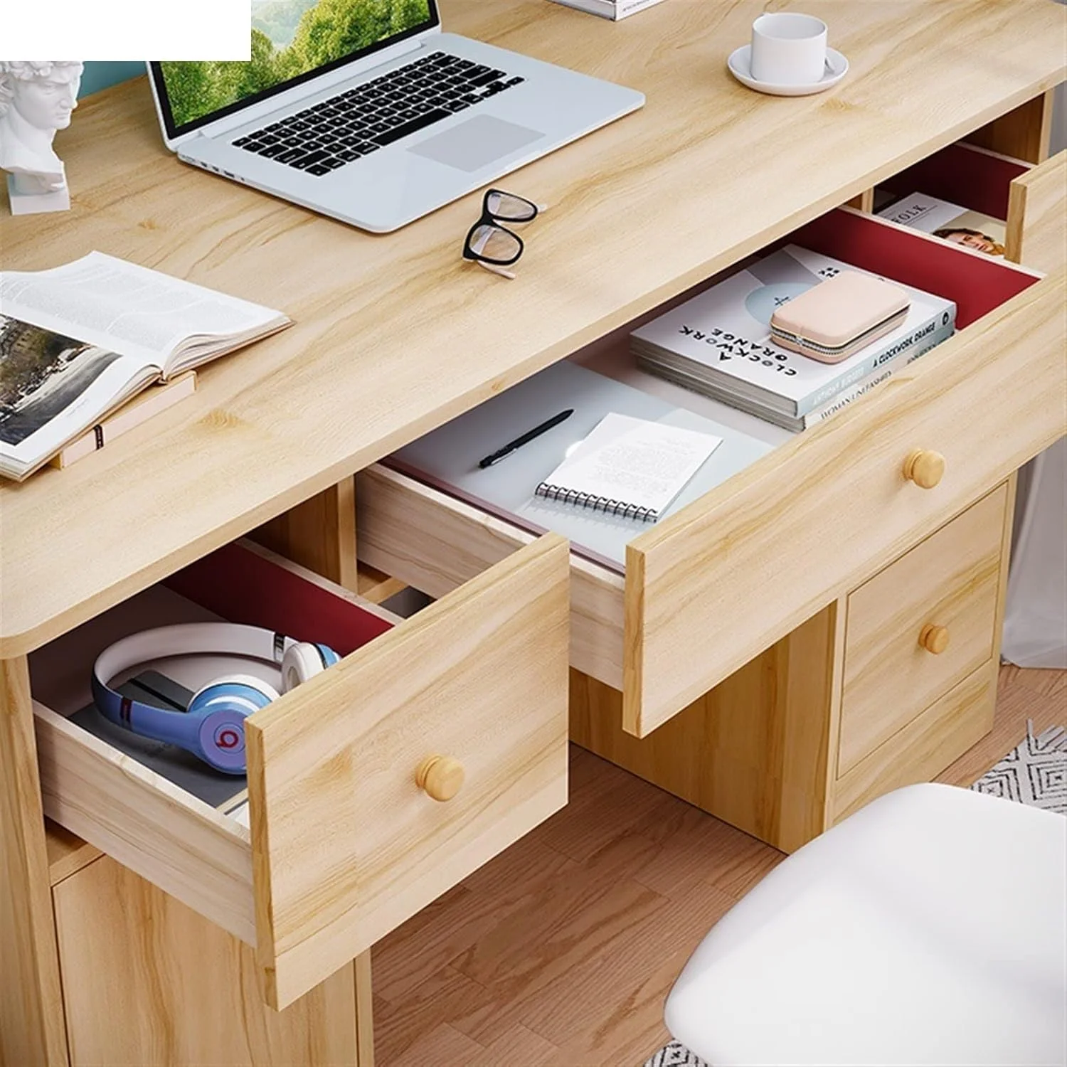 میز کار ZKSKOX، میز کامپیوتر، میز تحریر خانگی یکپارچه با کشو، مناسب اتاق کار، اتاق خواب، مطالعه و نوشتن
