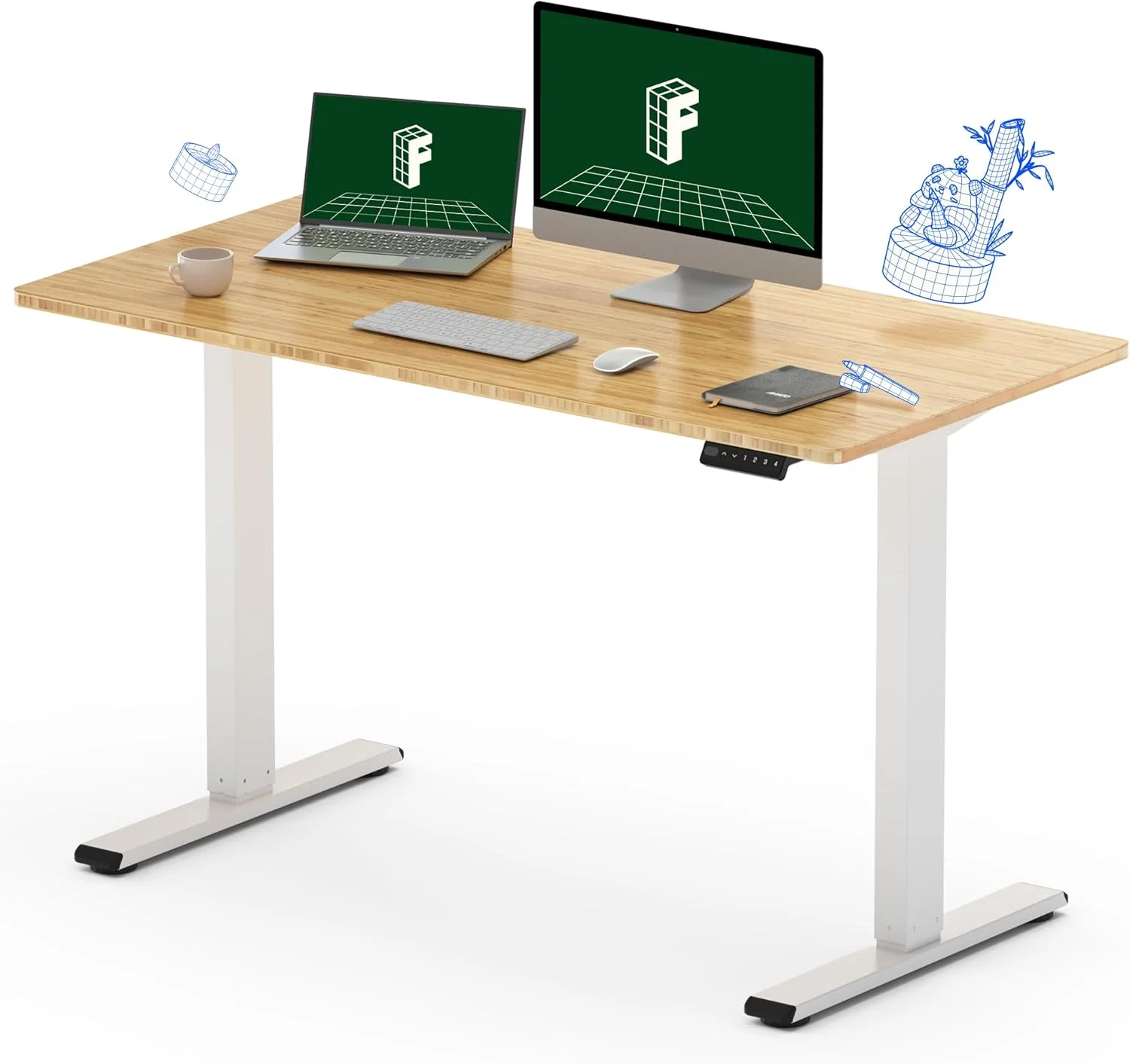 میز تحریر ایستاده یک تکه FLEXISPOT EN1 با قابلیت تنظیم ارتفاع برقی برای دفتر کار خانگی (سفید + بامبو، 120x60 سانتی متر) میز تحریر ایستاده یک تکه FLEXISPOT EN1 با قابلیت تنظیم ارتفاع برقی برای دفتر کار خانگی (سفید + بامبو، 120x60 سانتی متر)