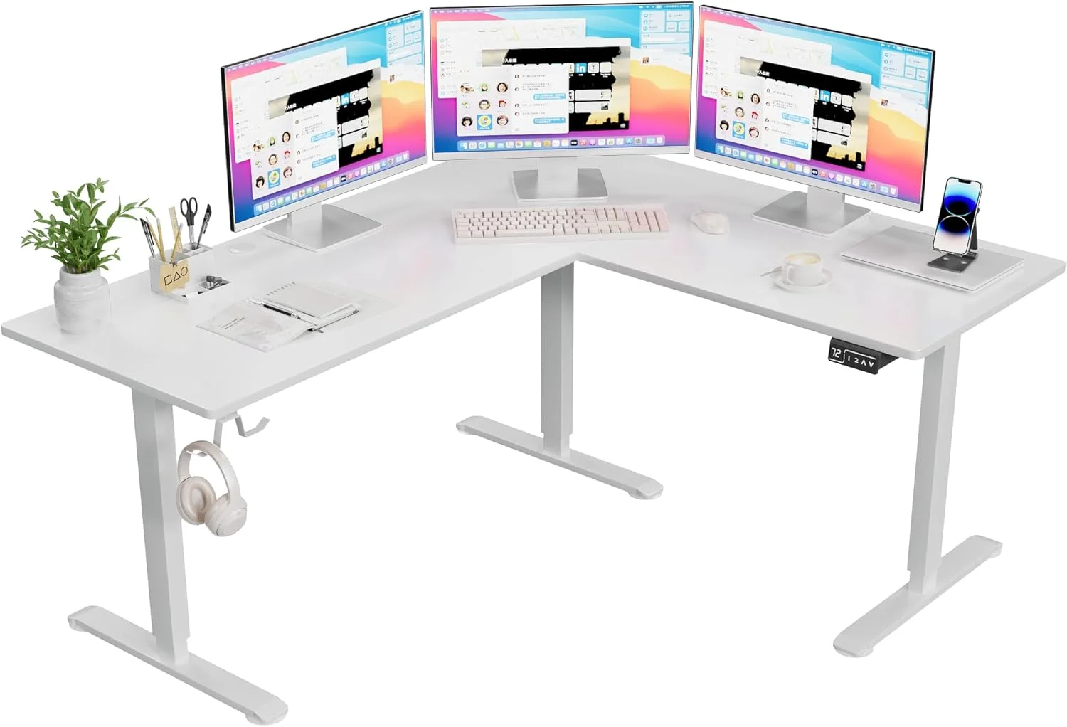 میز ایستاده L شکل فورمکس، قابل تنظیم، 160x140 سانتی متر، میز کار کامپیوتر برقی ایستاده با ارتفاعات از پیش تعیین شده (سفید) میز ایستاده L شکل فورمکس، قابل تنظیم، 160x140 سانتی متر، میز کار کامپیوتر برقی ایستاده با ارتفاعات از پیش تعیین شده (سفید)