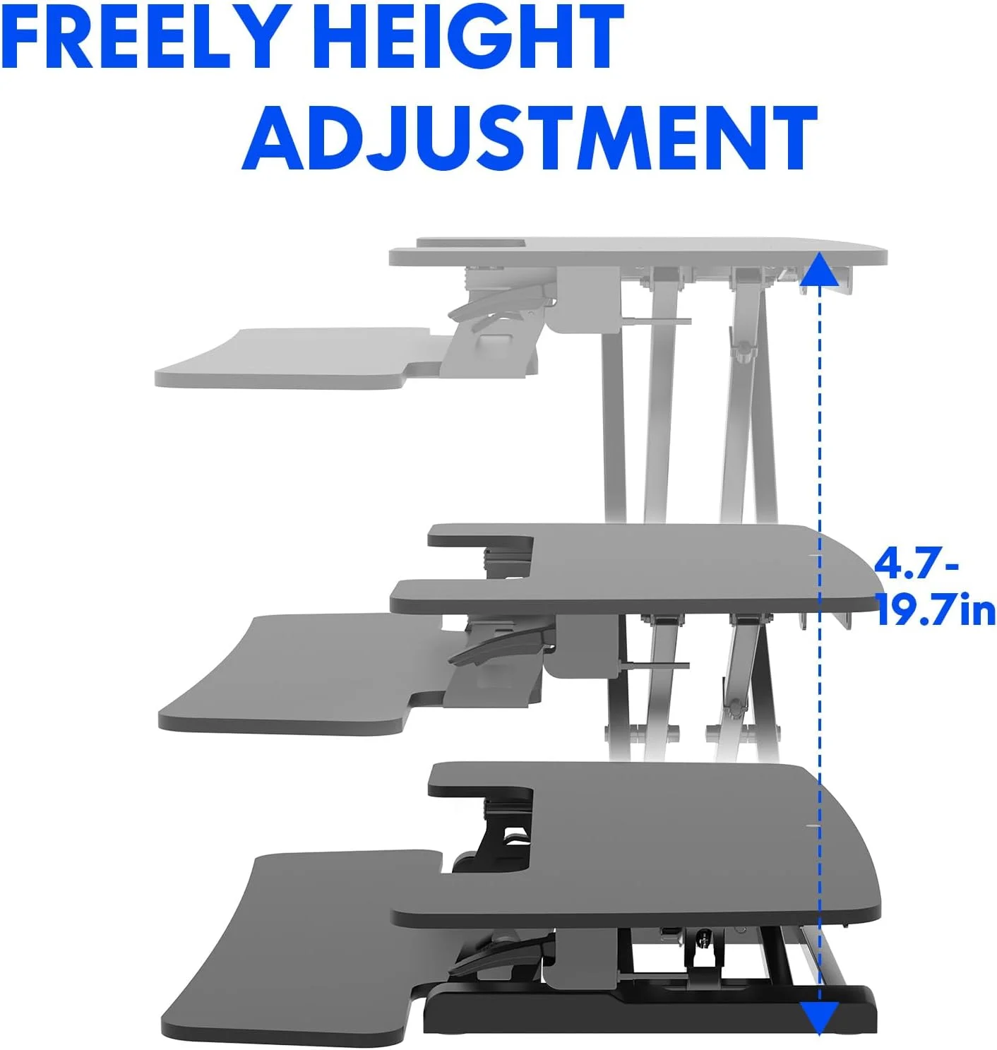 تبدیل میز معمولی به میز ایستاده FLEXISPOT، سایز 40 اینچ، میز کار کامپیوتر با قابلیت تنظیم ارتفاع و فضای بزرگ دو طبقه، مشکی