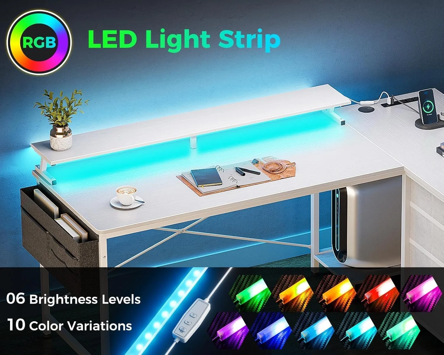 میز کامپیوتر ال شکل دو طرفه با ۴ کشو، سایز ۶۳ اینچ، سفید میز کامپیوتر ال شکل دو طرفه با ۴ کشو، سایز ۶۳ اینچ، سفید