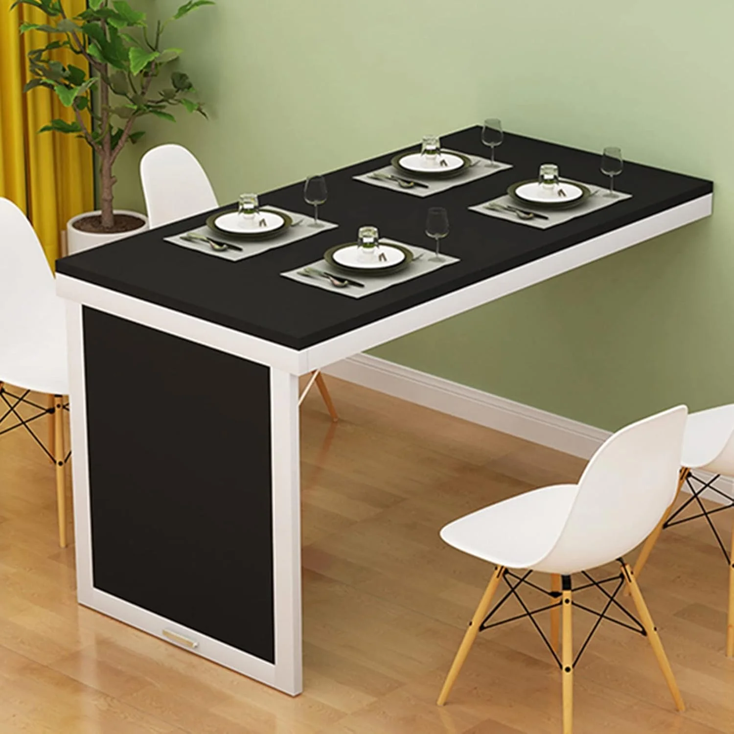 میز ناهارخوری تاشو دیواری، میز تاشو دیواری برای فضاهای کوچک، میز کار اداری خانگی، میز کامپیوتر مدرن ساده، صرفه جویی در فضا (رنگ: مشکی+سفید، اندازه: 90 * 60 سانتی متر)