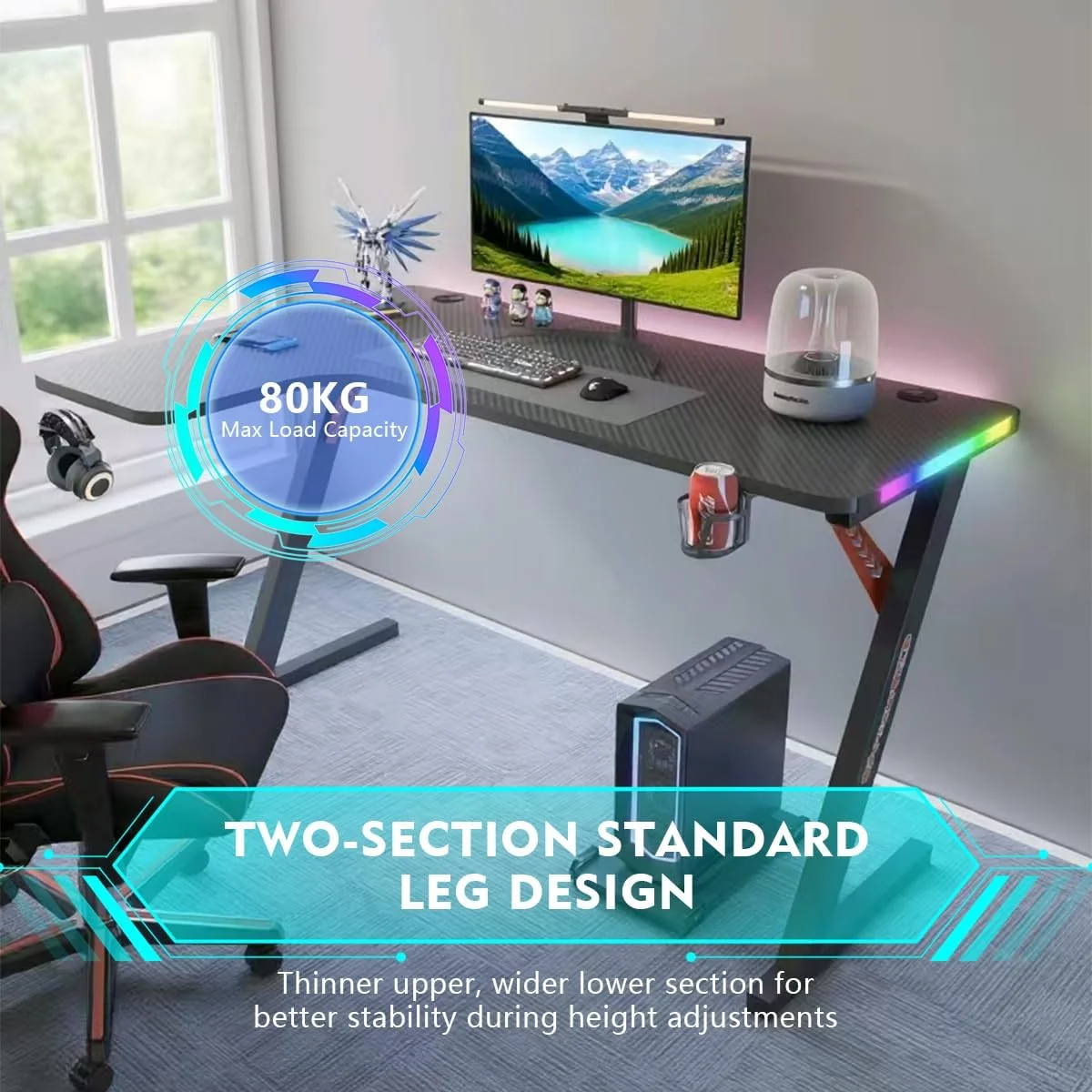 میز بازی با نورهای ال ای دی، میز کامپیوتر بزرگ RGB با جا لیوانی، قلاب هدفون و پد ماوس، میز کار مدرن فیبر کربنی ارگونومیک برای گیمرها، میز کامپیوتر اداری خانگی (1، L شکل چپ) میز بازی با نورهای ال ای دی، میز کامپیوتر بزرگ RGB با جا لیوانی، قلاب هدفون و پد ماوس، میز کار مدرن فیبر کربنی ارگونومیک برای گیمرها، میز کامپیوتر اداری خانگی (1، L شکل چپ)