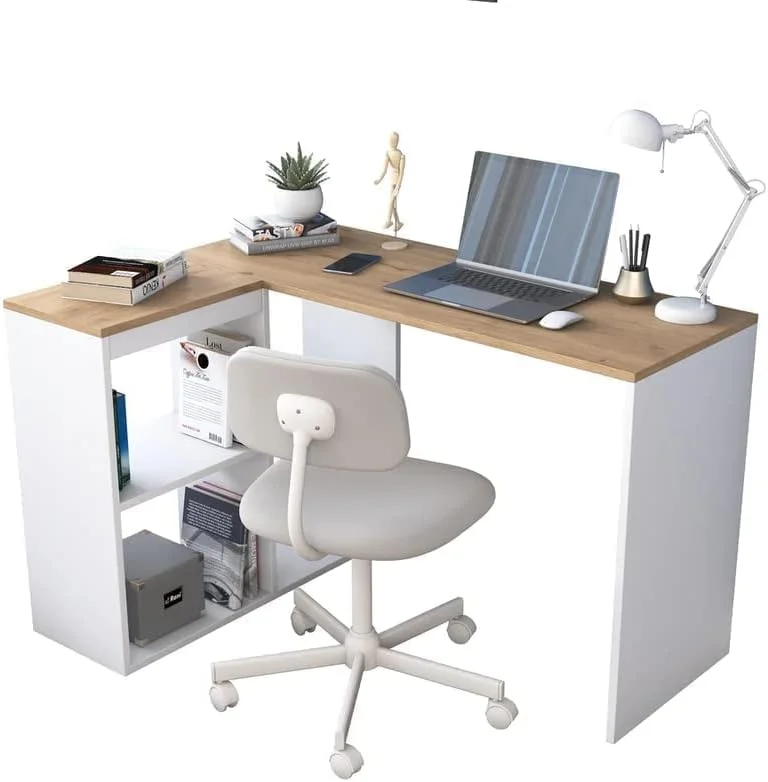 میز کامپیوتر اداری HC Home Canvas با ۴ قفسه، ۱۲۰ سانتی متر، سفید - گردویی