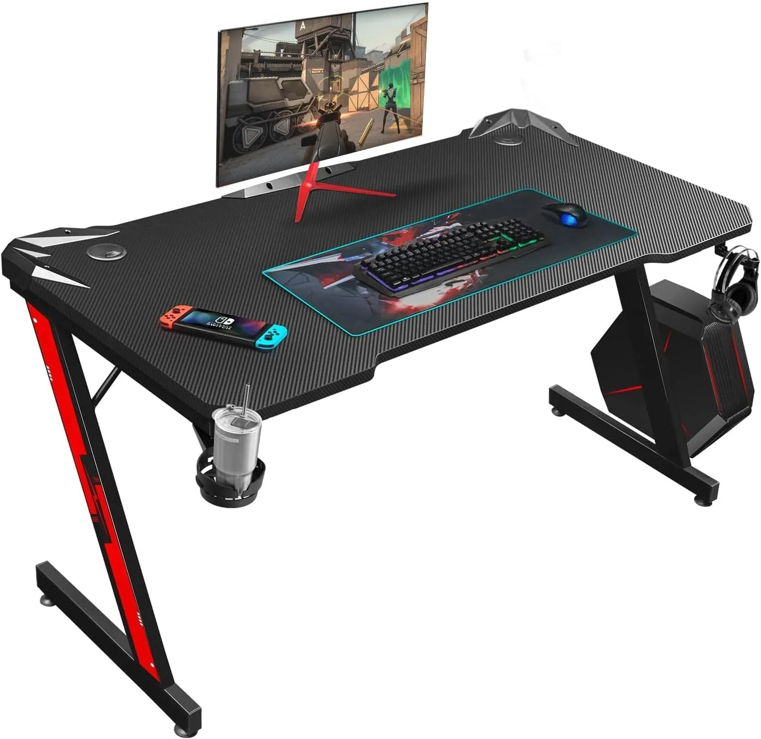 میز بازی هومال، میز کامپیوتر گوشه ای Z شکل، میز کامپیوتر بزرگ ارگونومیک، میز بازی، ایستگاه کاری بازی PC، میزهای اداری خانگی