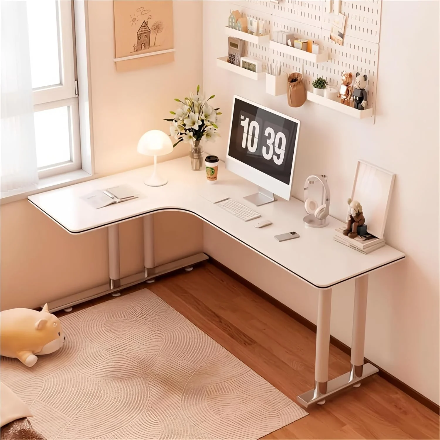 میز کار گوشه ای ال شکل، ایستگاه کاری مدرن سفید، میز مطالعه 120 سانتی متری با فضای ذخیره سازی دیواری (سفید، 120 * 80 * 75 سانتی متر)