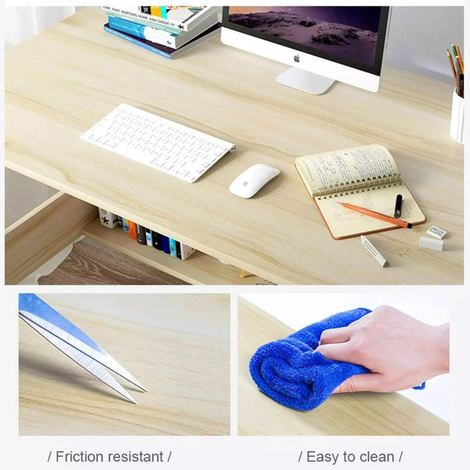 میز کامپیوتر چوبی KUTIS و میز مطالعه - میز لپ تاپ ساده با قفسه کتاب داخلی برای خانه، دفتر و اتاق مطالعه 60 x 72 x 37 سانتی متر