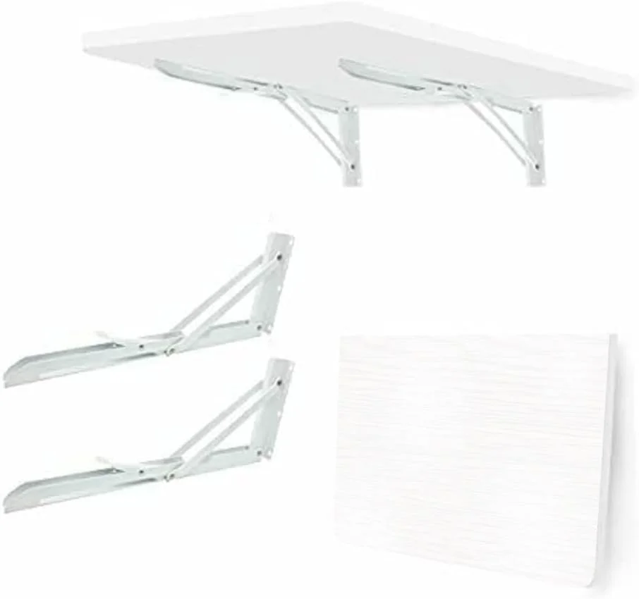 میز کامپیوتر مارگون، تاشو دیواری، میز تاشو دیواری با برگ متحرک، براکت فلزی تاشو (سفید، 40x100 سانتی متر)