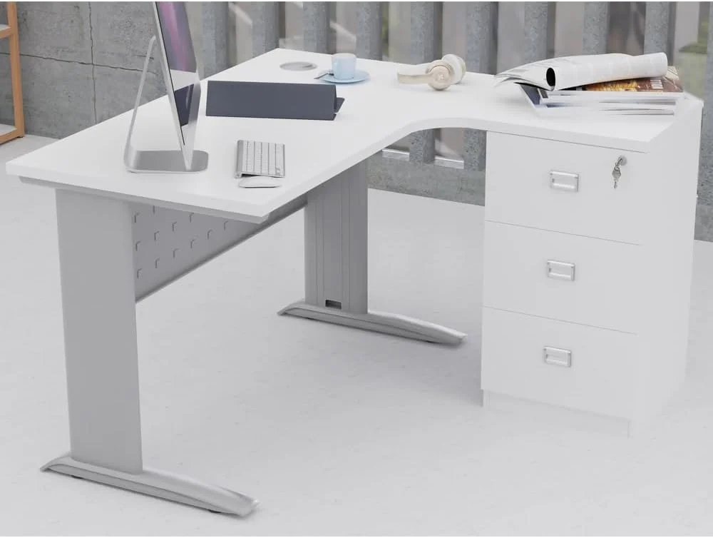 میز کار مدرن و جادار ال شکل ایستازیون مهمایی با کشو - ایده آل برای مدیران اداری، استفاده در منزل و استفاده چند منظوره به عنوان میز کامپیوتر یا میز طراحی (120 سانتی متر، سفید) میز کار مدرن و جادار ال شکل ایستازیون مهمایی با کشو - ایده آل برای مدیران اداری، استفاده در منزل و استفاده چند منظوره به عنوان میز کامپیوتر یا میز طراحی (120 سانتی متر، سفید)