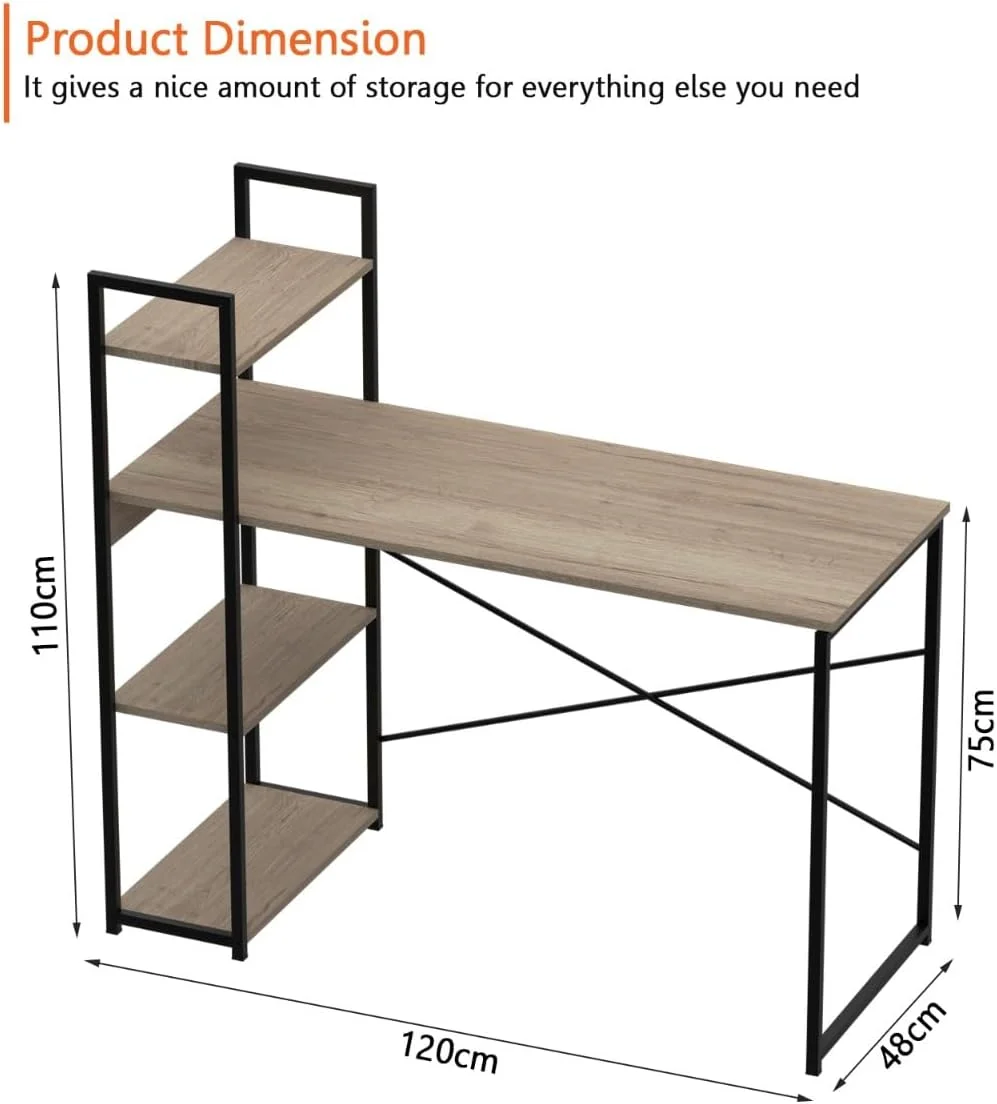 میز کامپیوتر شیک Mahmayi ZCD-27B با قفسه های ذخیره سازی 4 طبقه، میز کار مدرن ایده آل برای خانه و دفتر - مشکی و خاکستری