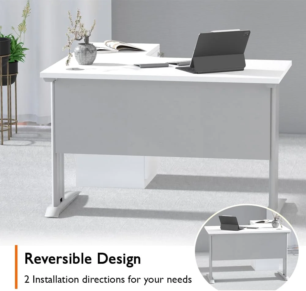 میز کار مدرن و جادار ال شکل ایستازیون مهمایی با کشو - ایده آل برای مدیران اداری، استفاده در منزل و استفاده چند منظوره به عنوان میز کامپیوتر یا میز طراحی (120 سانتی متر، سفید) میز کار مدرن و جادار ال شکل ایستازیون مهمایی با کشو - ایده آل برای مدیران اداری، استفاده در منزل و استفاده چند منظوره به عنوان میز کامپیوتر یا میز طراحی (120 سانتی متر، سفید)