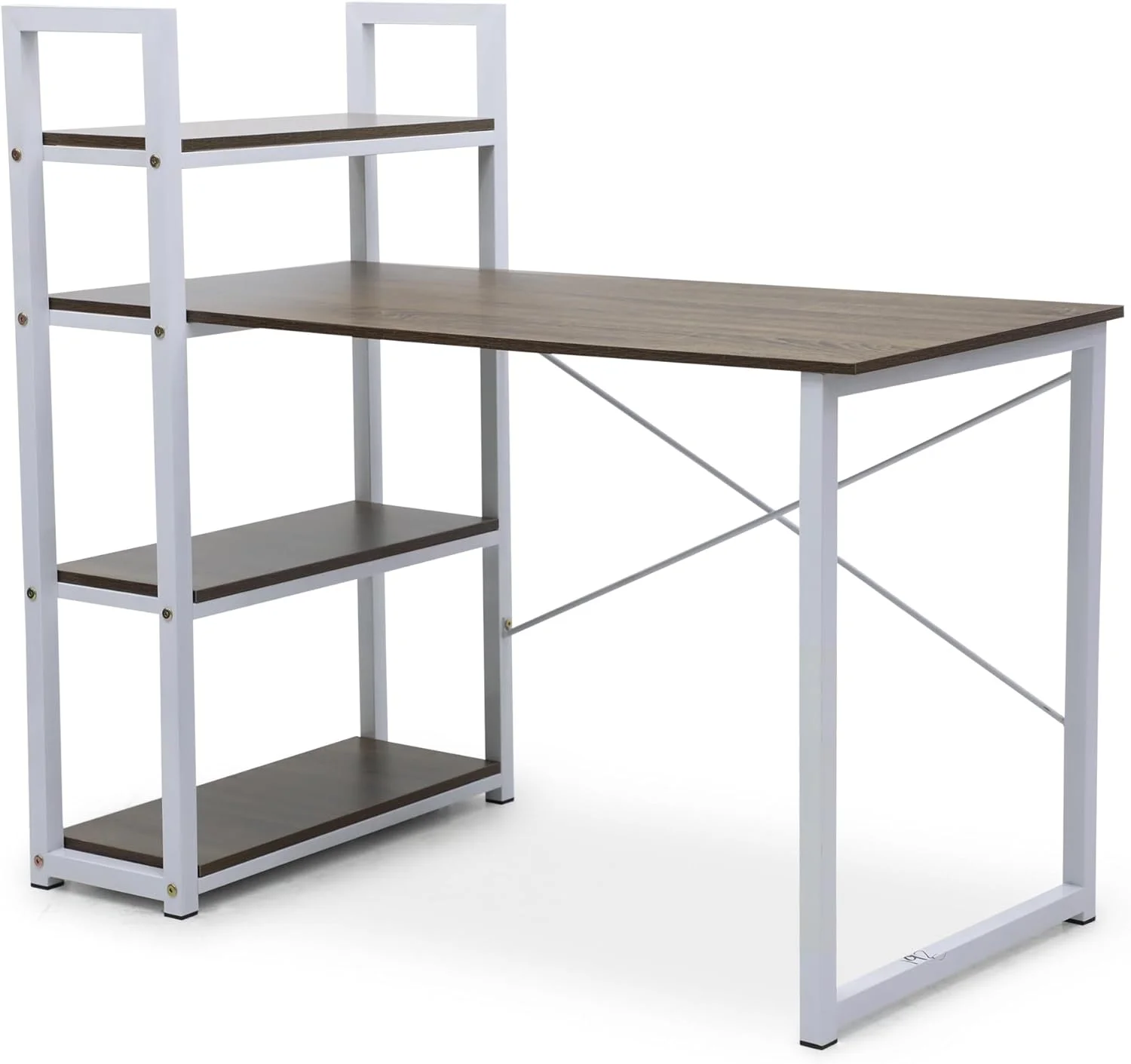 میز کامپیوتر چند منظوره مبلمان منزل مدل MH-192-WALNUT، میز مطالعه 4 طبقه با قفسه کتاب، میز تحریر برگشت پذیر، میز گوشه ای اداری با قفسه، میز اداری (گردویی)