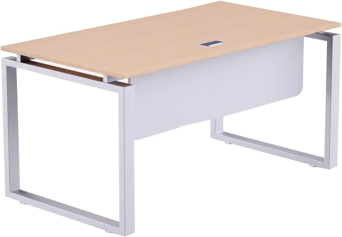 میز کار مدرن ماه مهی Carre 5114 با سطح چوبی - پایه های فولادی مربعی شکل، پنل جلویی نقره ای، مدیریت کابل هوشمند - برای مدیران اداری، استفاده خانگی (بدون کشو)