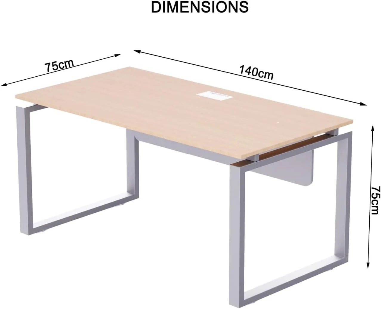 میز کار مدرن ماه مهی Carre 5114 با سطح چوبی - پایه های فولادی مربعی شکل، پنل جلویی نقره ای، مدیریت کابل هوشمند - برای مدیران اداری، استفاده خانگی (بدون کشو)