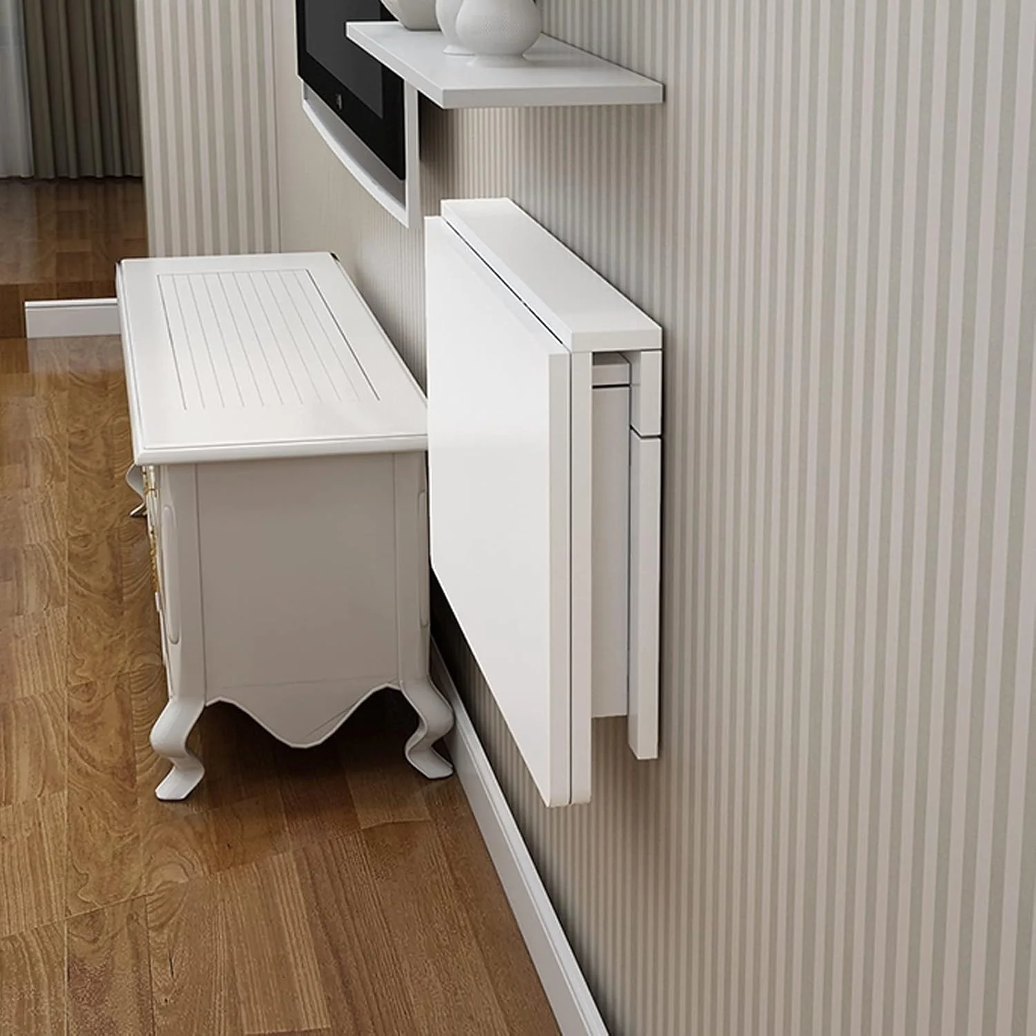 میز تاشو دیواری آشپزخانه، چوب سفید | میز ناهارخوری تاشو مناسب فضاهای کوچک، میز لپ تاپ، میز کنار تخت، میز کار، 60 70 75 80 90 100 120 سانتی متر (60×45 سانتی متر)