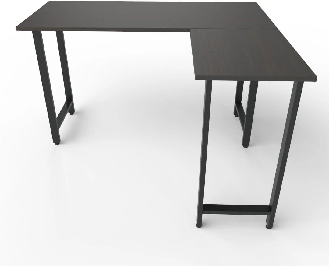 میز کامپیوتر مدرن ال شکل RIGID، میز اداری مستحکم، میز مطالعه بزرگ برای دفتر کار خانگی با رویه گردویی و پایه های مشکی، 120D x 120W x 75H سانتی متر، مونتاژ نشده