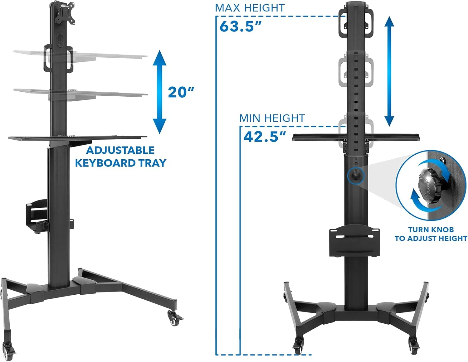 میز کامپیوتر چرخ دار Mount-It! با پایه مانیتور برای صفحه نمایش تا 32 اینچ، میز کامپیوتر سیار، سینی صفحه کلید و ماوس، پایه چرخ دار با نگهدارنده CPU قابل تنظیم، ارتفاع 63.5 اینچ میز کامپیوتر چرخ دار Mount-It! با پایه مانیتور برای صفحه نمایش تا 32 اینچ، میز کامپیوتر سیار، سینی صفحه کلید و ماوس، پایه چرخ دار با نگهدارنده CPU قابل تنظیم، ارتفاع 63.5 اینچ