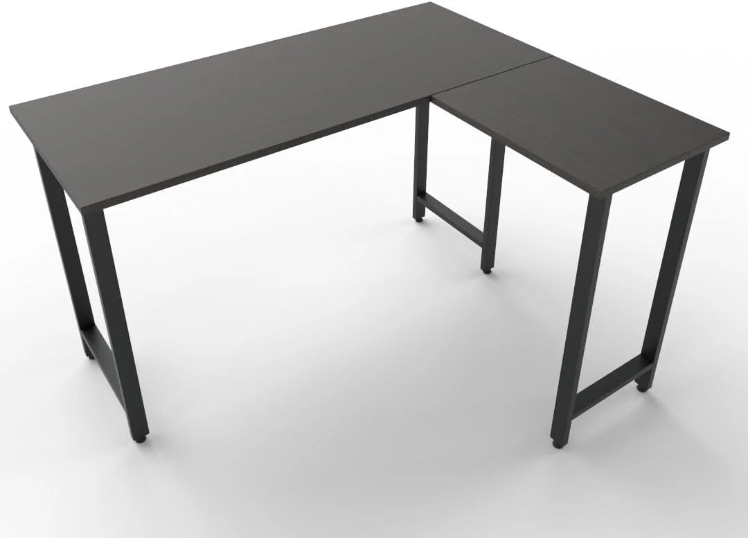 میز کامپیوتر مدرن ال شکل RIGID، میز اداری مستحکم، میز مطالعه بزرگ برای دفتر کار خانگی با رویه گردویی و پایه های مشکی، 120D x 120W x 75H سانتی متر، مونتاژ نشده