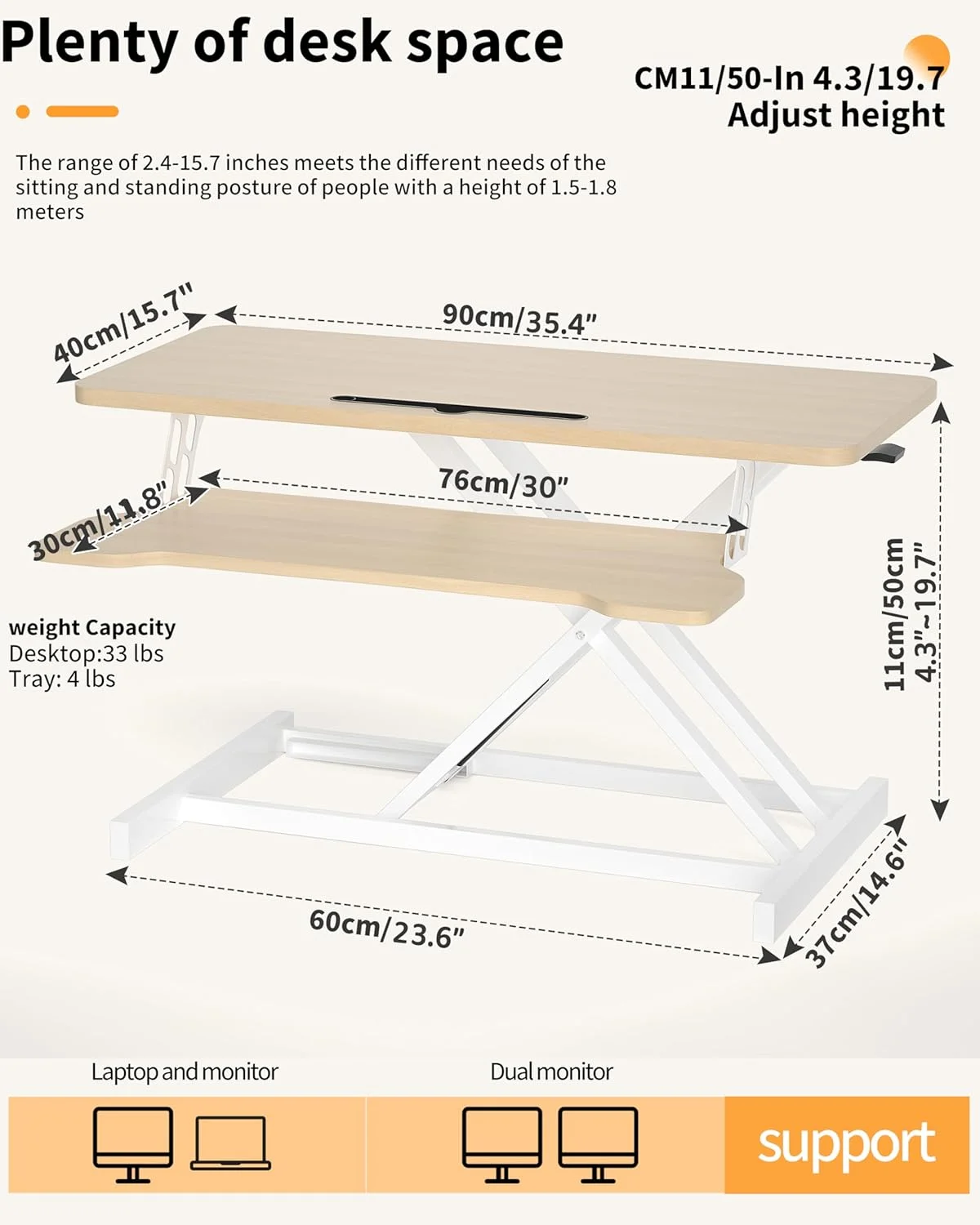 تبدیل میز ایستاده OUUTMEE، میز ایستاده با قابلیت تنظیم ارتفاع با سینی صفحه کلید، بالابر ارگونومیک نشسته به ایستاده، برای لپ تاپ و مانیتور میز بازی اداری خانگی، اندازه رویه میز 91x40 سانتی متر رنگ چوب تبدیل میز ایستاده OUUTMEE، میز ایستاده با قابلیت تنظیم ارتفاع با سینی صفحه کلید، بالابر ارگونومیک نشسته به ایستاده، برای لپ تاپ و مانیتور میز بازی اداری خانگی، اندازه رویه میز 91x40 سانتی متر رنگ چوب