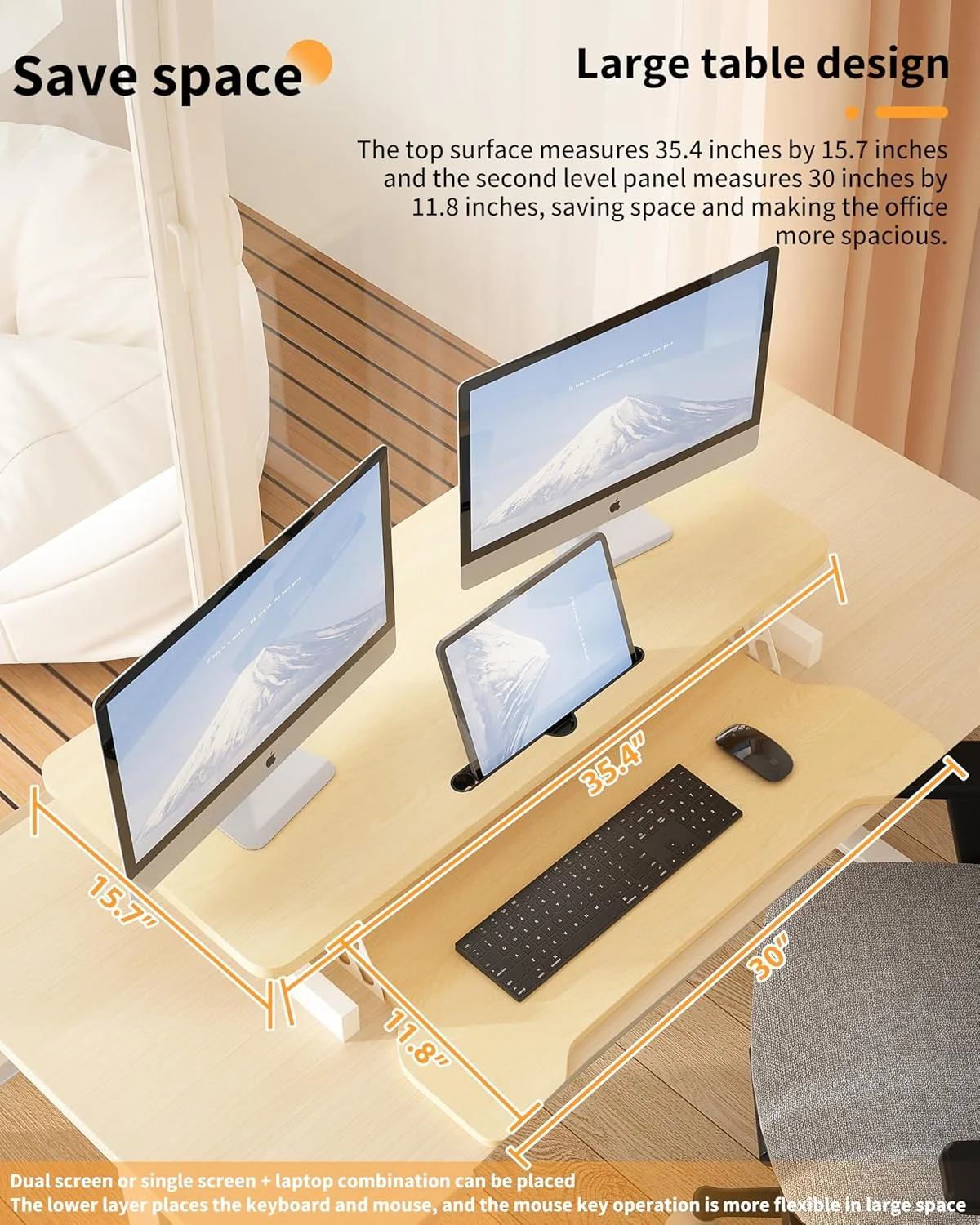 تبدیل میز ایستاده OUUTMEE، میز ایستاده با قابلیت تنظیم ارتفاع با سینی صفحه کلید، بالابر ارگونومیک نشسته به ایستاده، برای لپ تاپ و مانیتور میز بازی اداری خانگی، اندازه رویه میز 91x40 سانتی متر رنگ چوب تبدیل میز ایستاده OUUTMEE، میز ایستاده با قابلیت تنظیم ارتفاع با سینی صفحه کلید، بالابر ارگونومیک نشسته به ایستاده، برای لپ تاپ و مانیتور میز بازی اداری خانگی، اندازه رویه میز 91x40 سانتی متر رنگ چوب