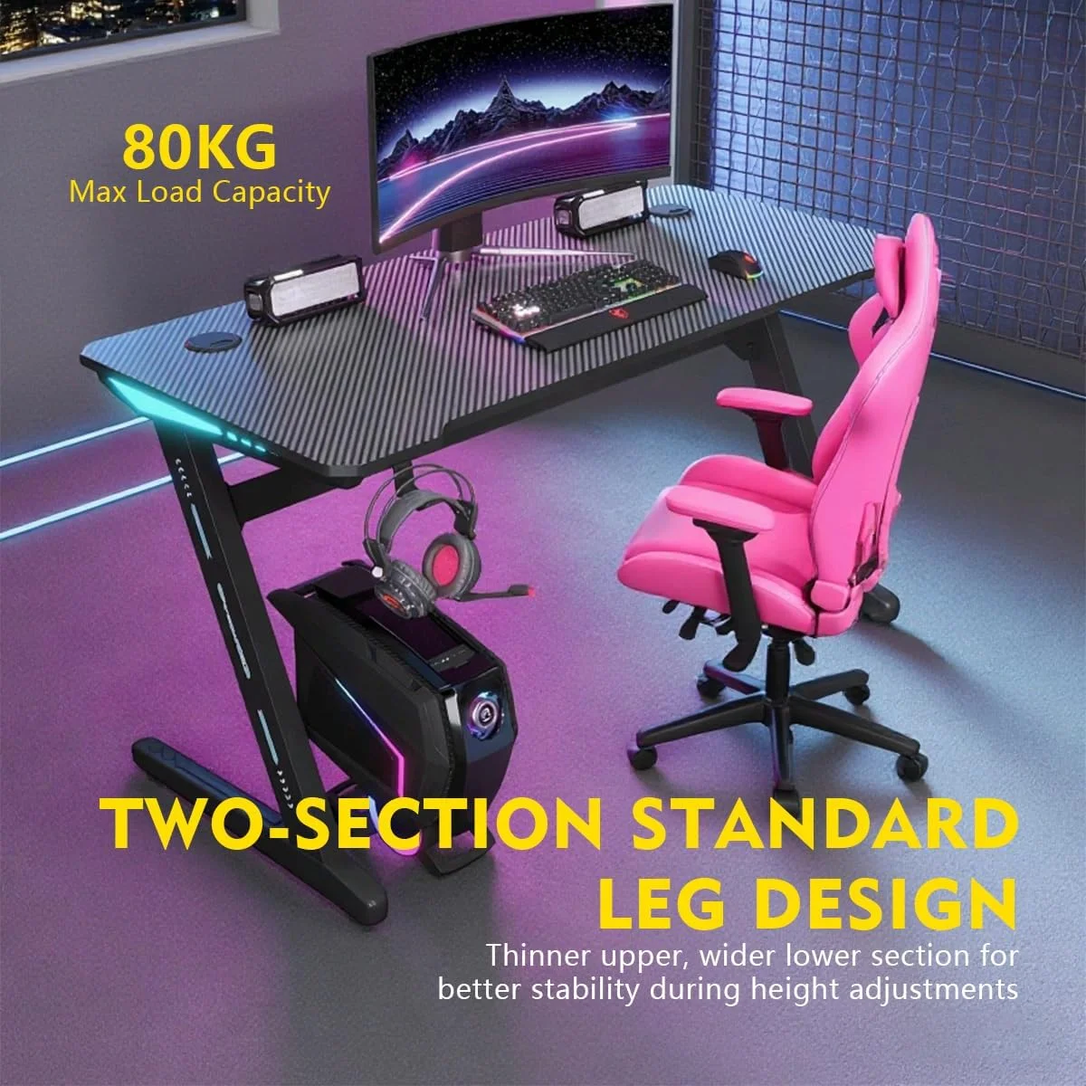 میز کامپیوتر گیمینگ MEISHIDA با سطح فیبر کربن، میز بازی کامپیوتر Z شکل مناسب برای دفتر کار خانگی با جا لیوانی و قلاب هدفون، پد ماوس (120 * 60 سانتی متر) (مشکی) میز کامپیوتر گیمینگ MEISHIDA با سطح فیبر کربن، میز بازی کامپیوتر Z شکل مناسب برای دفتر کار خانگی با جا لیوانی و قلاب هدفون، پد ماوس (120 * 60 سانتی متر) (مشکی)